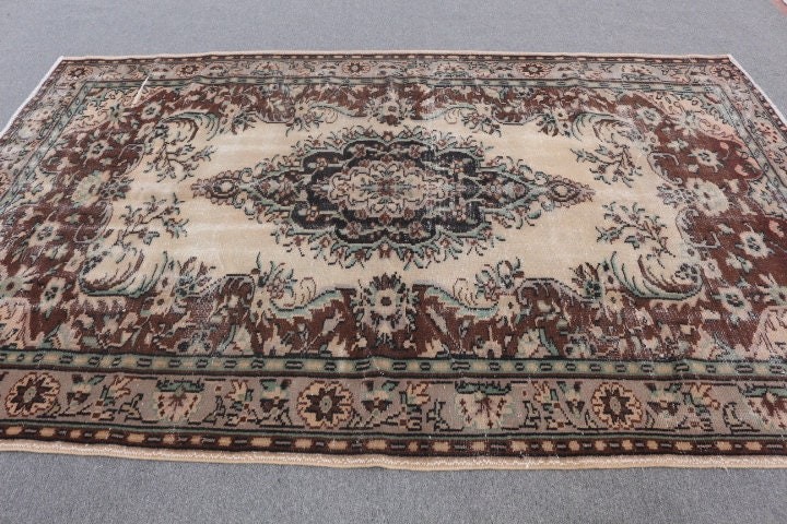 Yemek Odası Halısı, Bej 5.9x9.2 ft Büyük Halılar, Salon Halısı, Yün Halı, Doğal Halılar, Vintage Halılar, Havalı Halılar, Türk Halısı