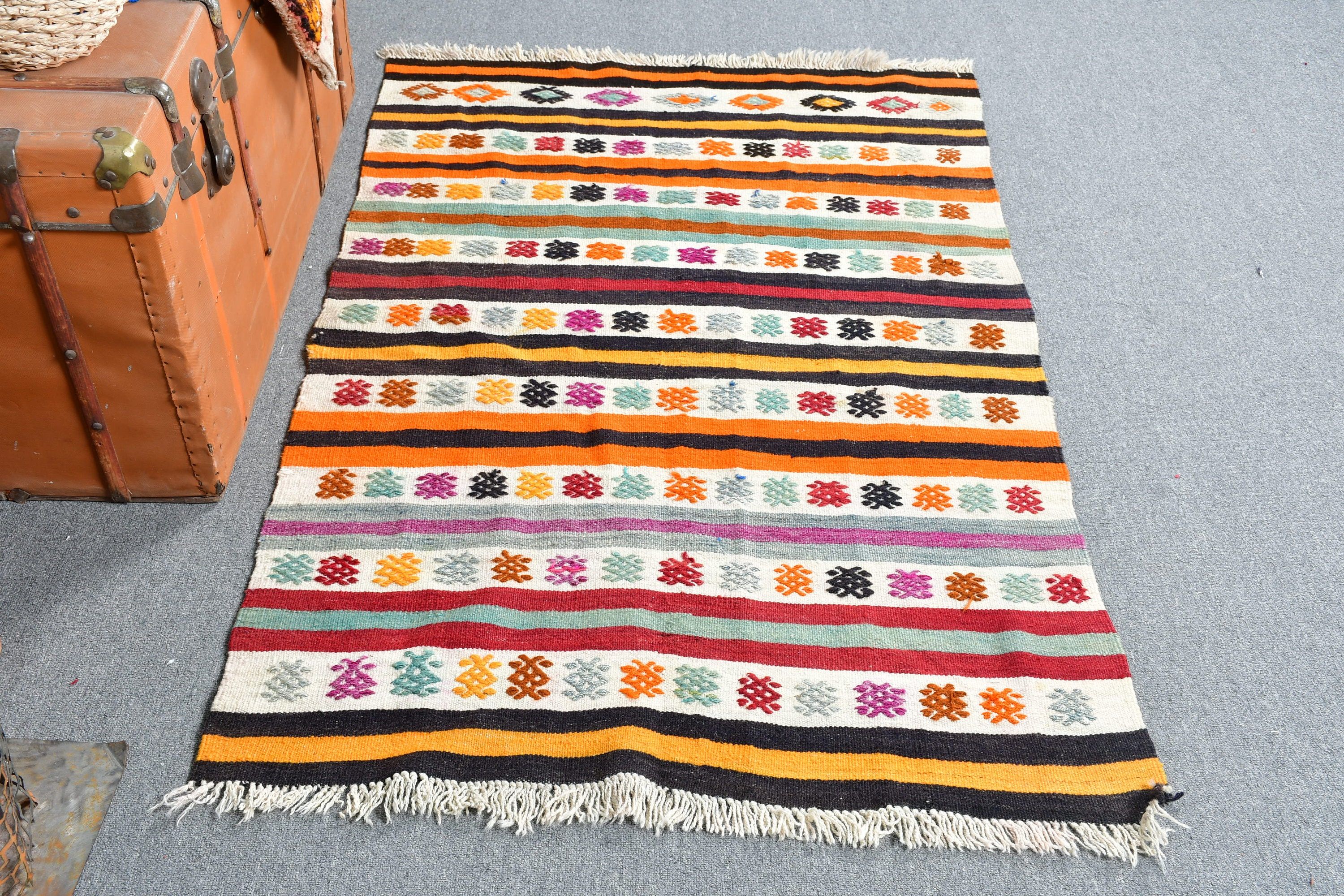 Nomadic Rugs, Antique Rugs, 3.2x4.9 ft Accent Rugs, Turkish Rug, Vintage Rug, Kilim, Nursery Rug, Floor Rugs, Rainbow Oushak Rug, Entry Rug