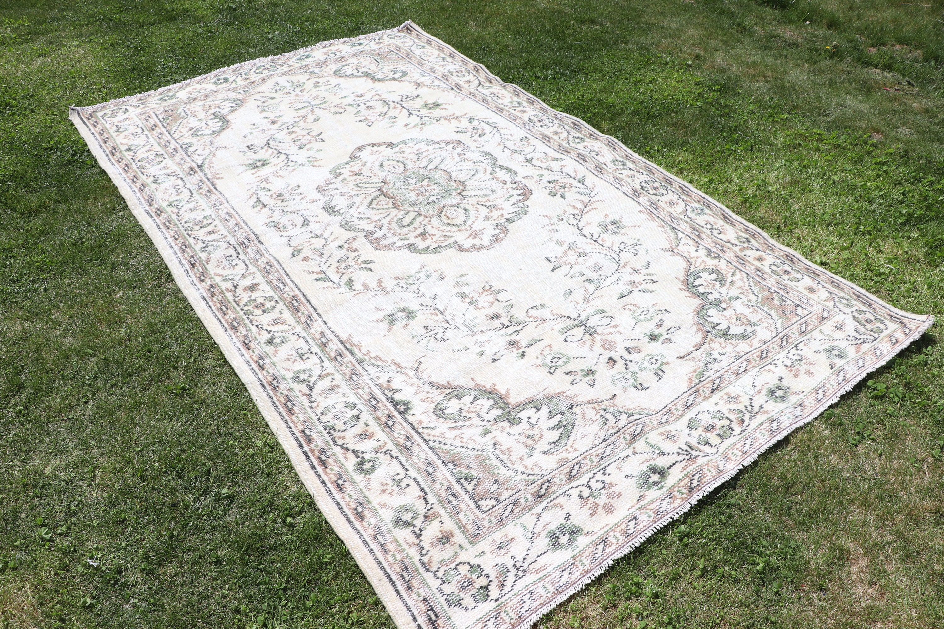 Etnik Halılar, Vintage Halı, Bej Yün Halılar, Oturma Odası Halısı, Modern Halı, 5x8,3 ft Büyük Halılar, Türk Halıları, Büyük Boho Halıları