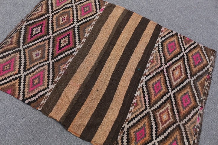 Rugs for Entry, Brown Cool Rug, Kilim, Vintage Rug, Kitchen Rugs, Turkish Rug, 3.7x5.4 ft Accent Rug, Floor Rugs, Boho Rugs, Bedroom Rugs