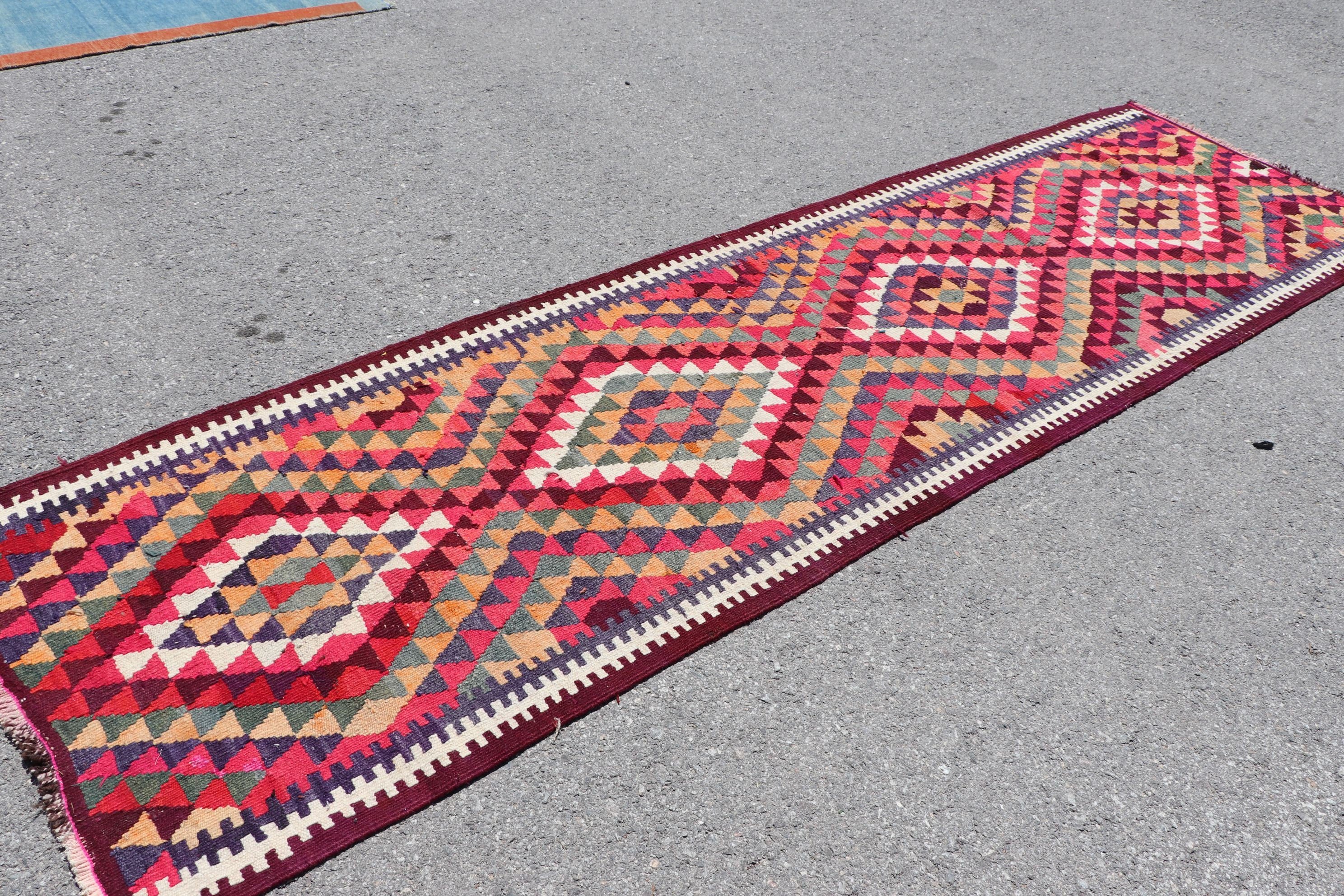 3.2x10.9 ft Runner Rug, Kilim, Turkish Rug, Pink Moroccan Rugs, Corridor Rug, Rugs for Corridor, Oriental Rugs, Antique Rug, Vintage Rug