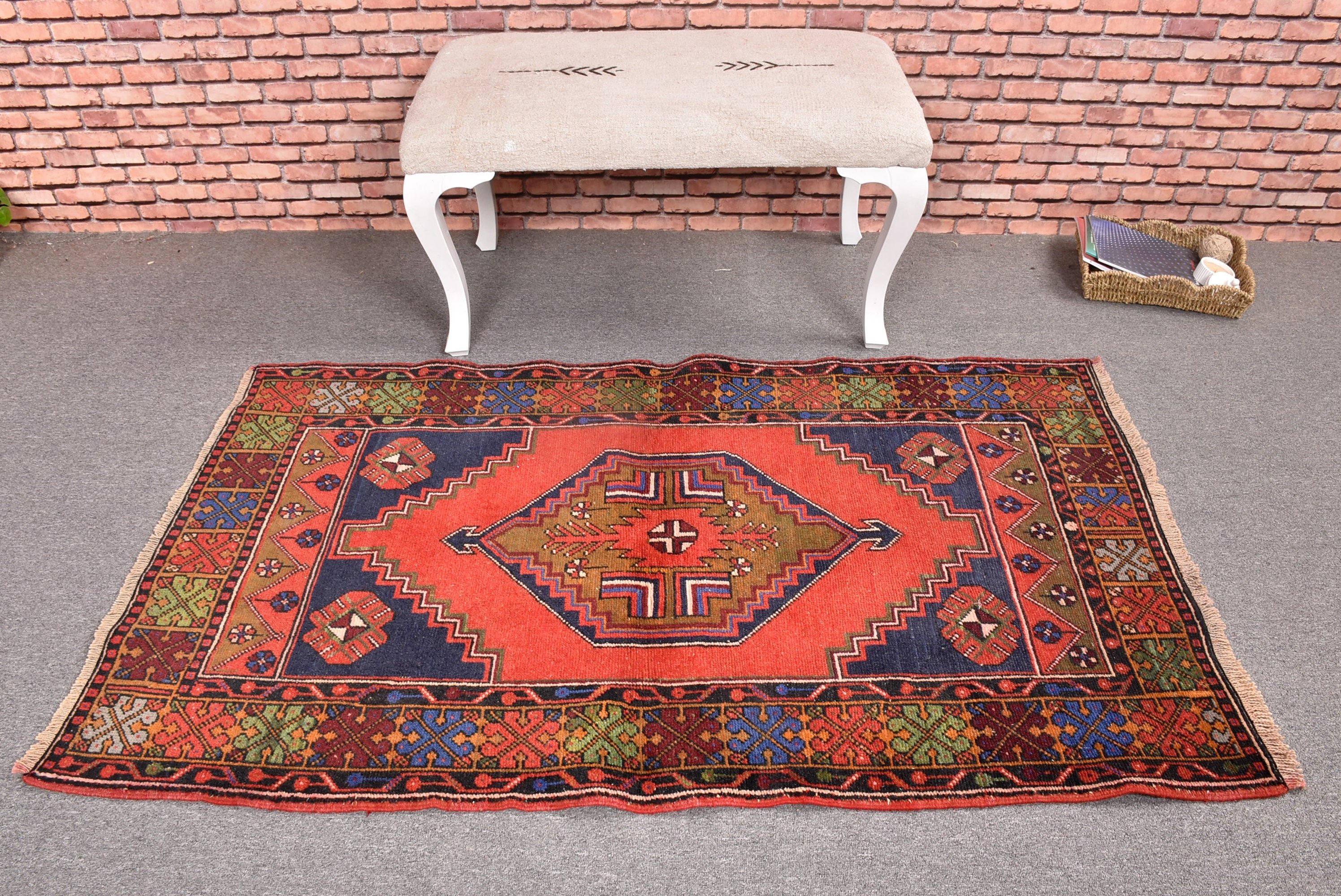 Boho Accent Rugs, Red Handwoven Rug, Vintage Rug, Bedroom Rug, Oushak Rug, 3.2x5.3 ft Accent Rug, Vintage Accent Rugs, Turkish Rug