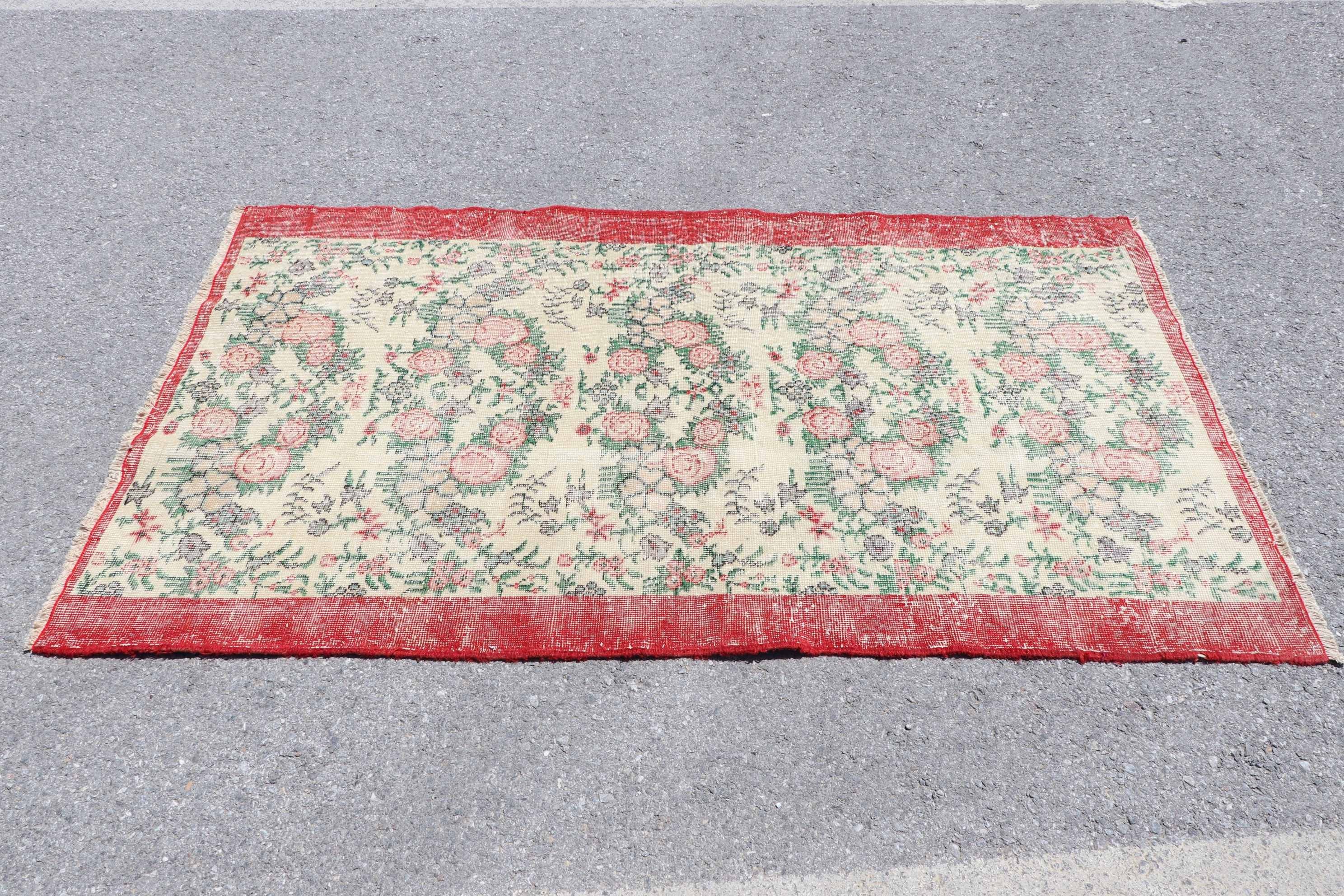 Vintage Rug, Turkish Rug, Red Moroccan Rug, Rugs for Dining Room, Nursery Rug, Floor Rug, Oushak Rugs, Muted Rug, 3.8x6.6 ft Area Rug