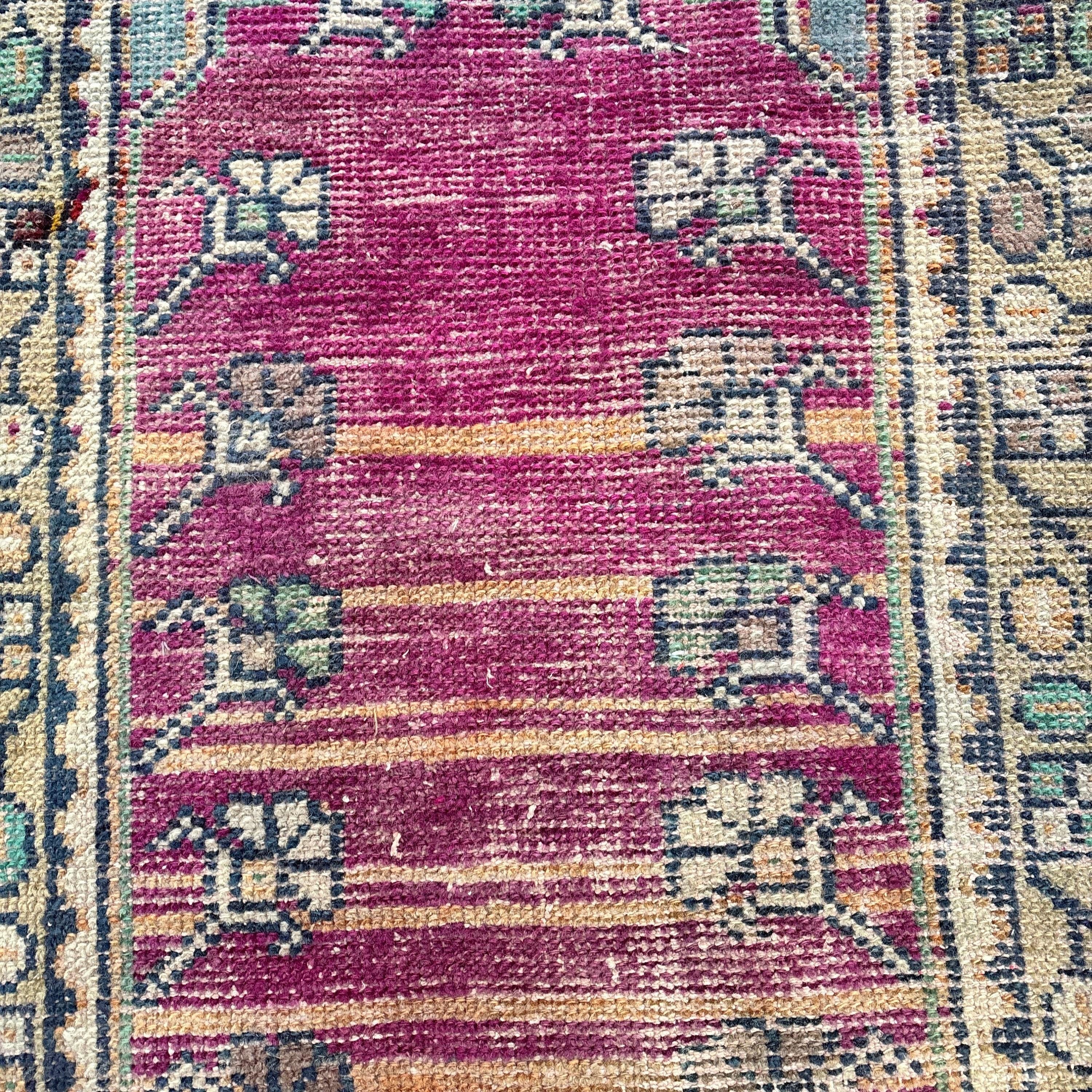 2x3.3 ft Small Rug, Luxury Rugs, Small Boho Rug, Turkish Rugs, Vintage Rugs, Bath Rugs, Floor Rug, Rugs for Kitchen, Purple Oriental Rugs