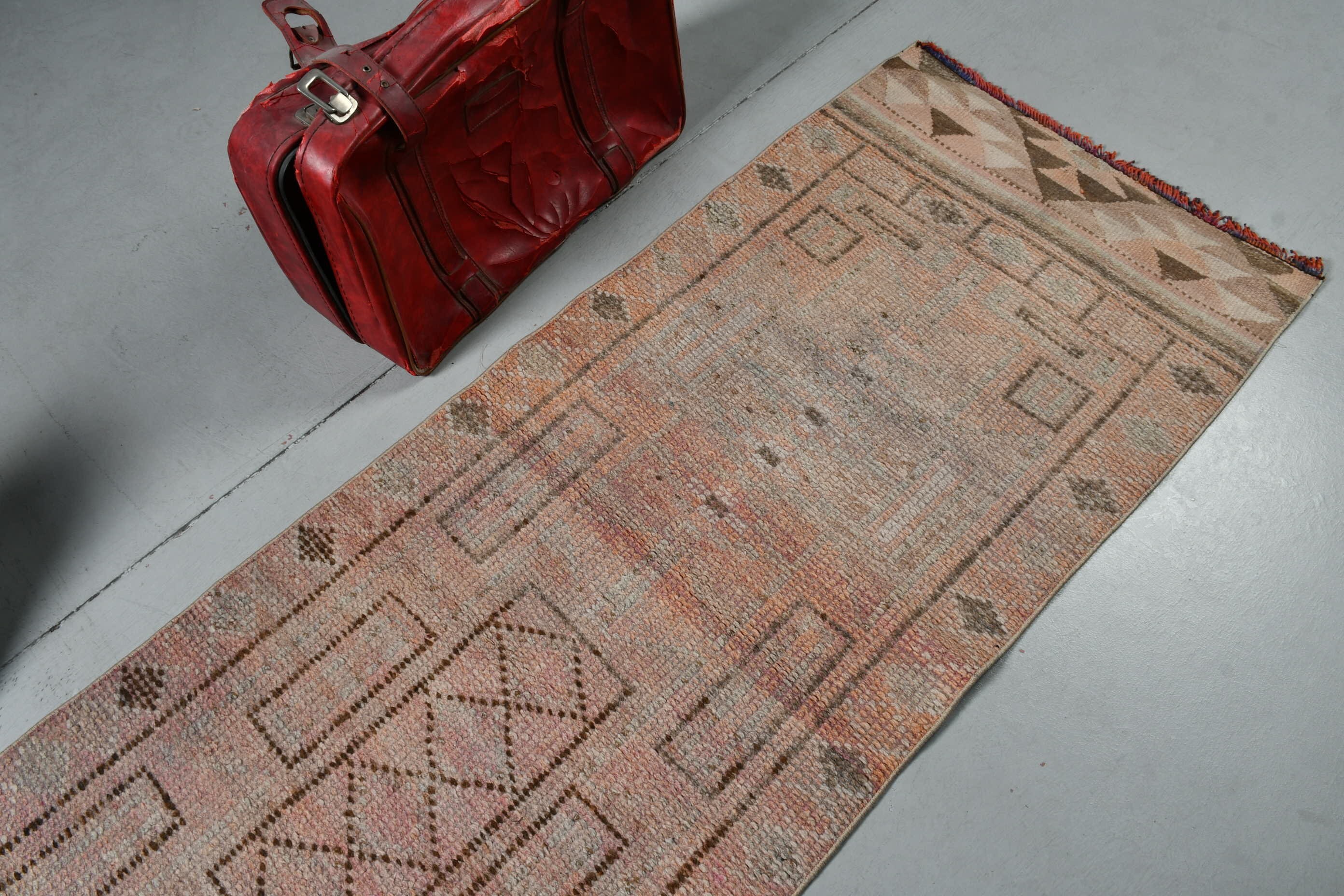 Art Rugs, Turkish Rug, Hallway Rug, 2.5x9.5 ft Runner Rugs, Vintage Rug, Rugs for Corridor, Beige Antique Rug, Wool Rug