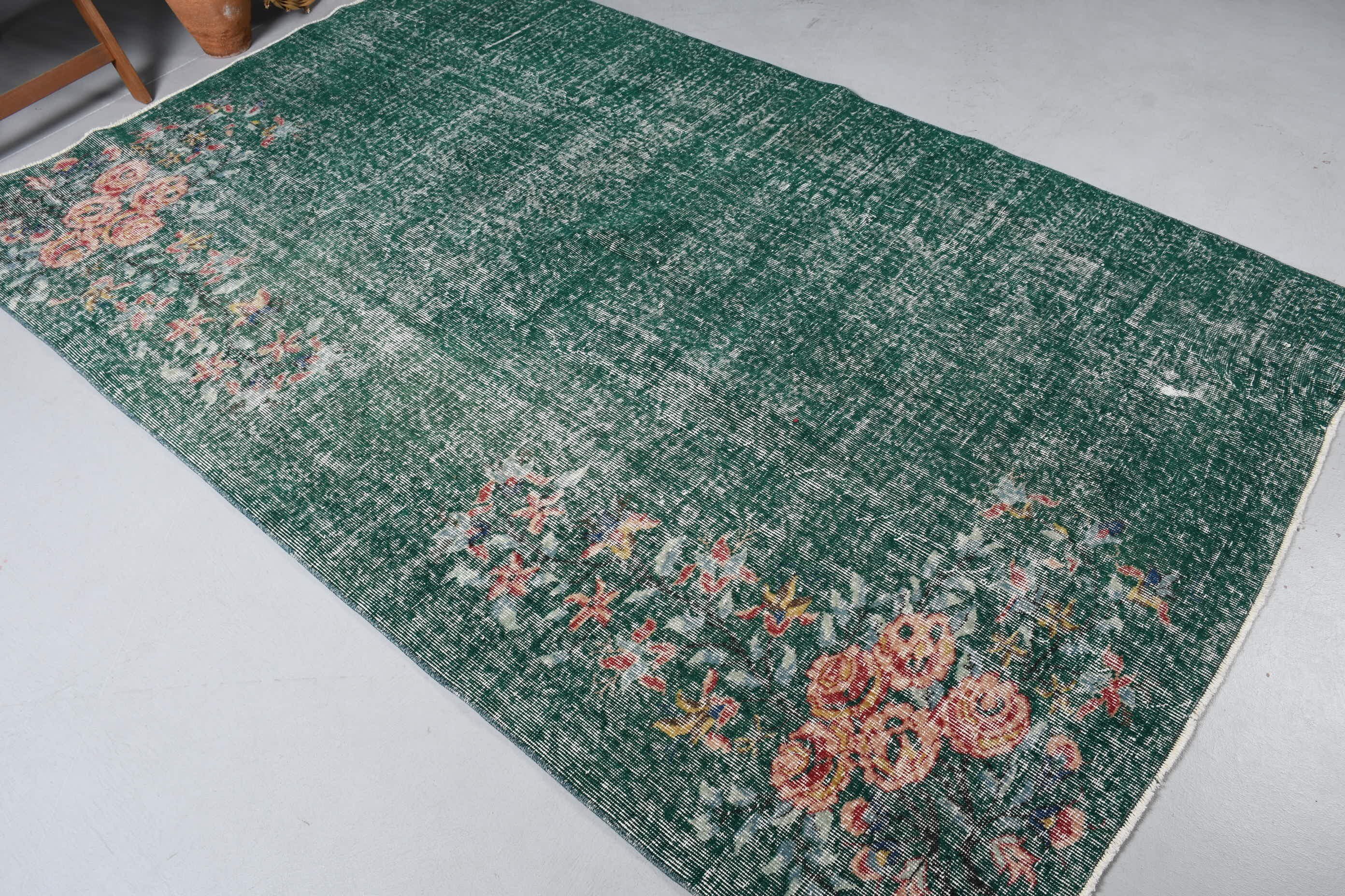 Havalı Halı, Türk Halıları, Vintage Halı, Yeşil Oryantal Halı, El Yapımı Halı, Yatak Odası Halısı, Yemek Odası Halıları, 5.2x8.2 ft Büyük Halılar