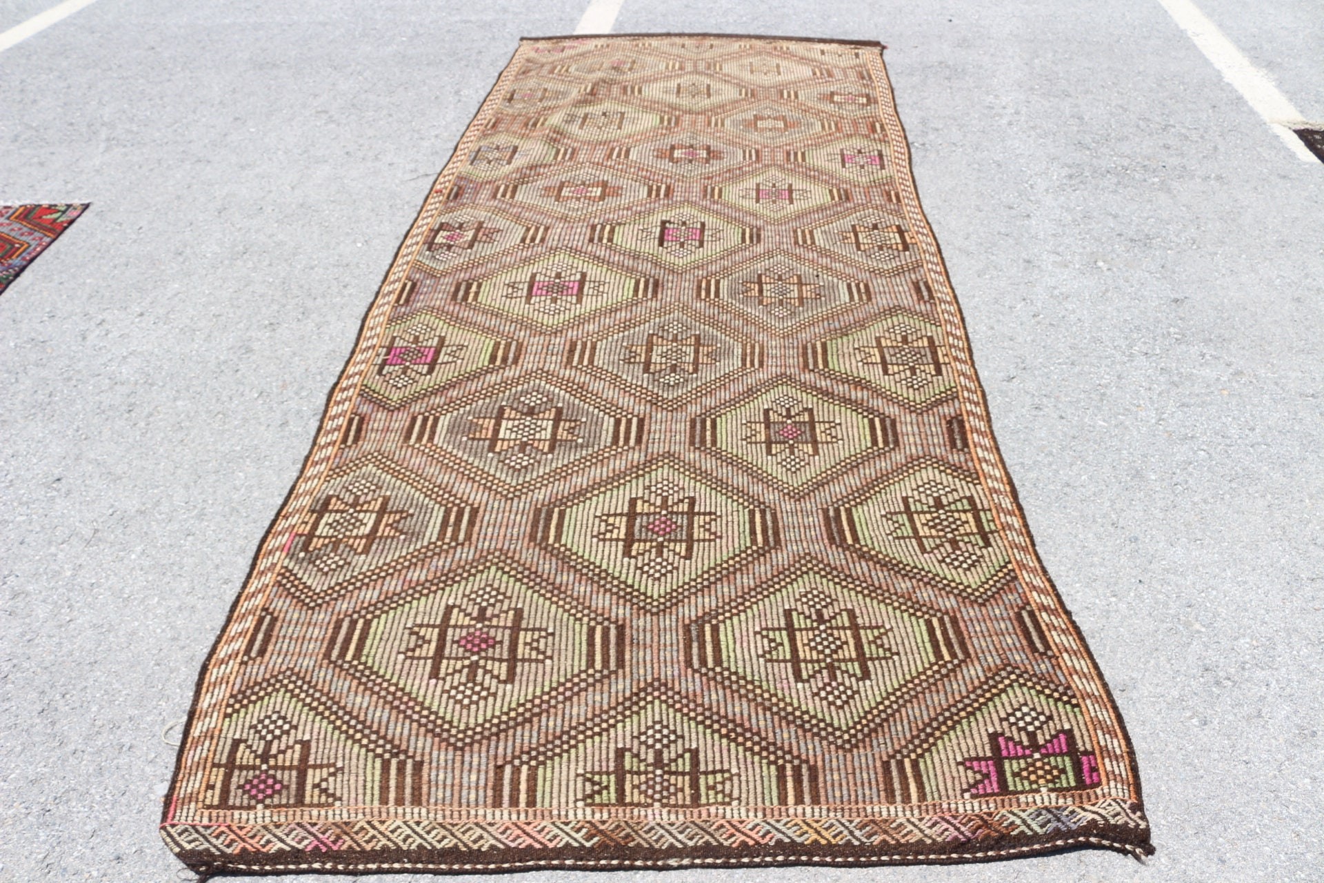 Vintage Halı, Kilim, 4.6x11.5 ft Runner Halı, Türk Halısı, Bej Ev Dekor Halıları, Mutfak Halısı, Yer Halısı, Koridor Halıları