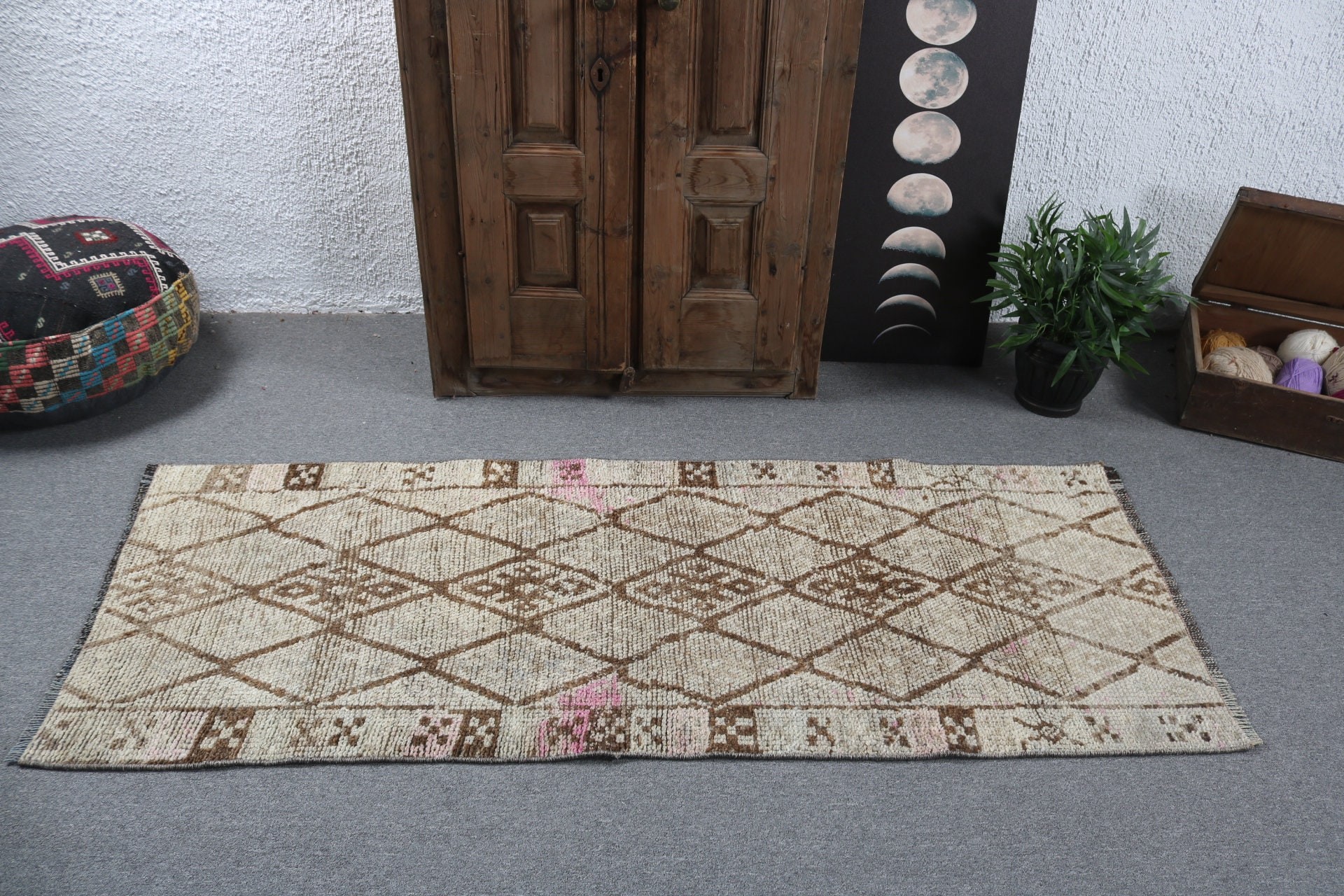 Boho Accent Halı, Vintage Halı, 2.6x6.4 ft Accent Halılar, Antika Halı, Türk Halıları, Çocuk Odası Halıları, Bej Anadolu Halısı, Havalı Halılar