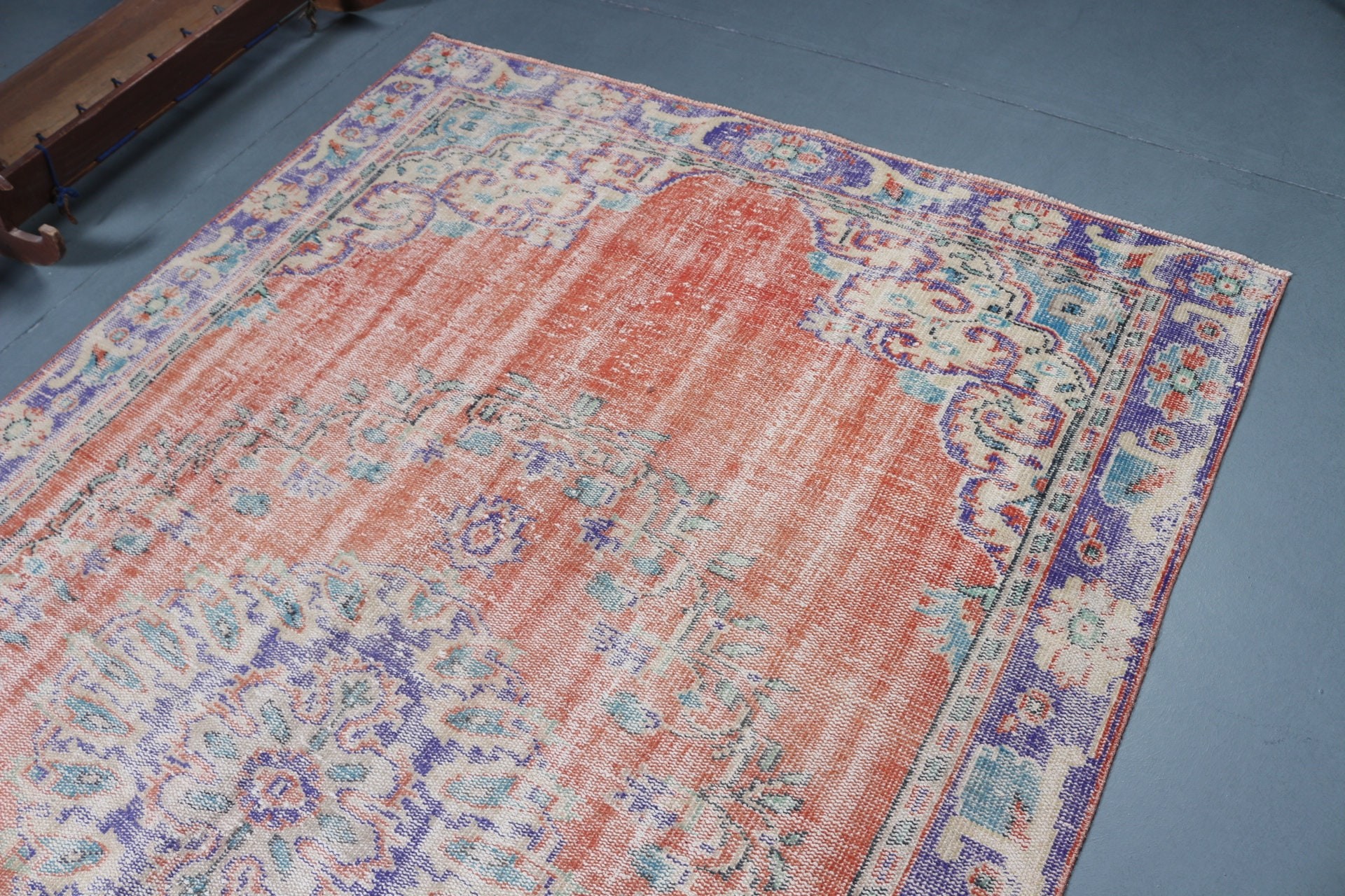 Yün Halı, Yemek Odası Halısı, Turuncu 5.8x9.5 ft Büyük Halılar, Salon Halısı, Vintage Halı, Yer Halıları, Türk Halısı