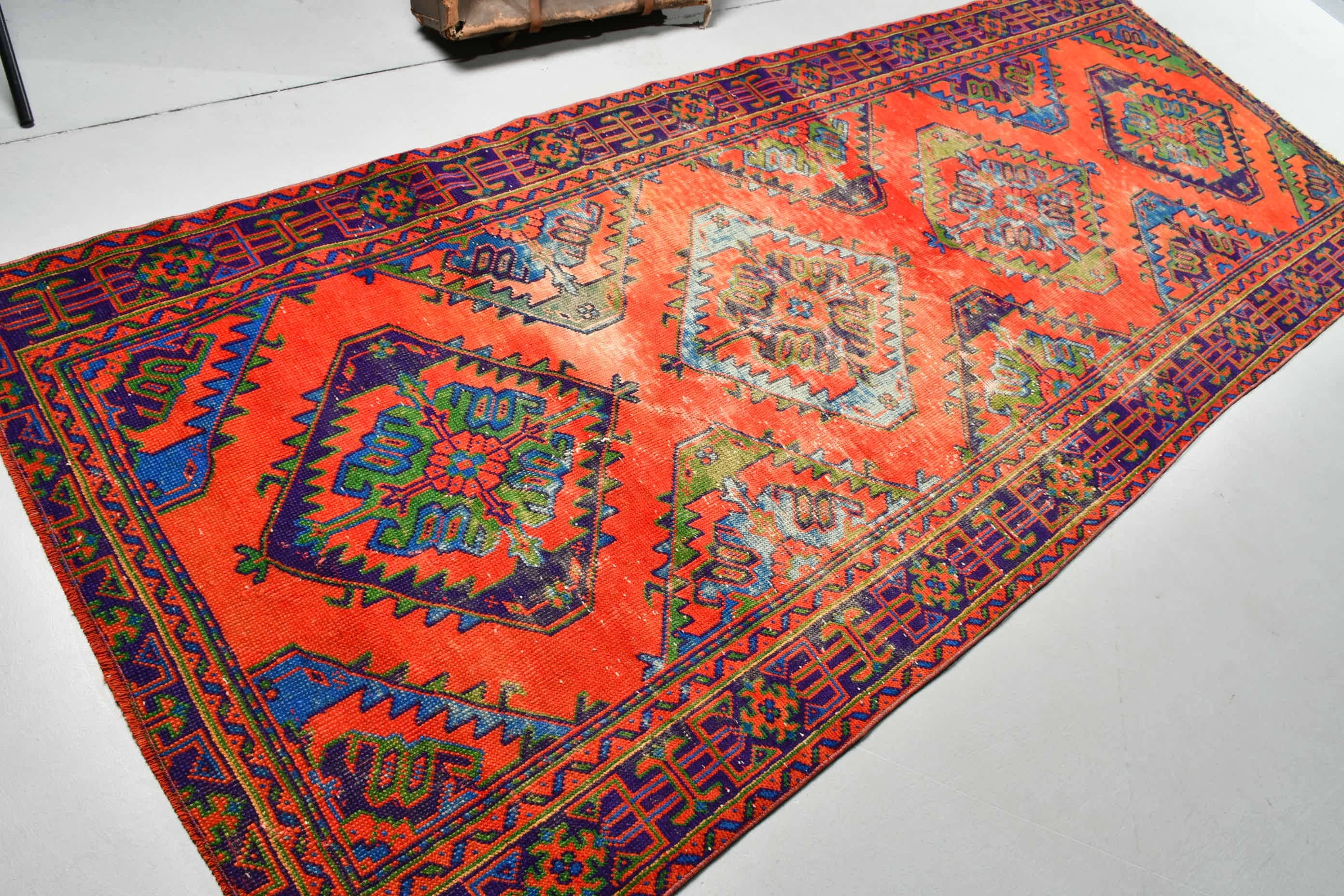 Koridor Halıları, Vintage Halı, Yer Halısı, Merdiven Halısı, Türk Halısı, 4.2x10.6 ft Runner Halısı, Kırmızı Fas Halısı, Antika Halı, Koridor Halıları