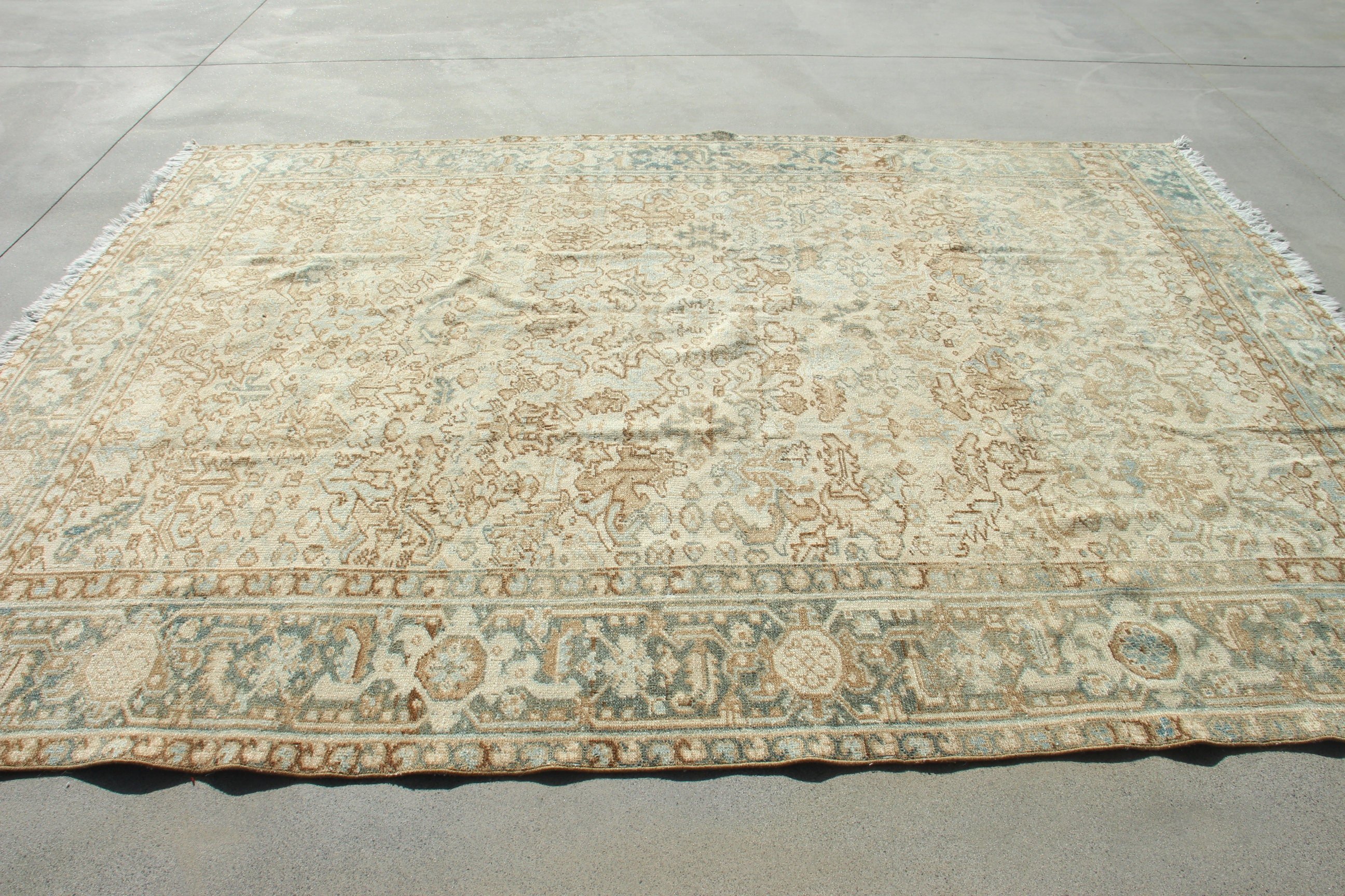 Turkish Rug, Antique Rug, Neutral Rug, Blue Statement Rugs, Vintage Rugs, Living Room Rug, Dining Room Rugs, 7.5x10.3 ft Oversize Rugs