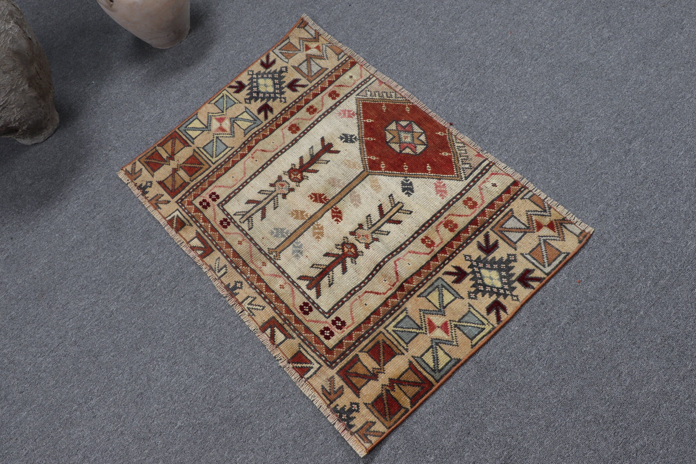 Turkish Rug, Door Mat Rug, Entry Rug, Kitchen Rug, Vintage Rug, 3x2 ft Small Rugs, Beige Floor Rugs, Rugs for Car Mat, Oriental Rug