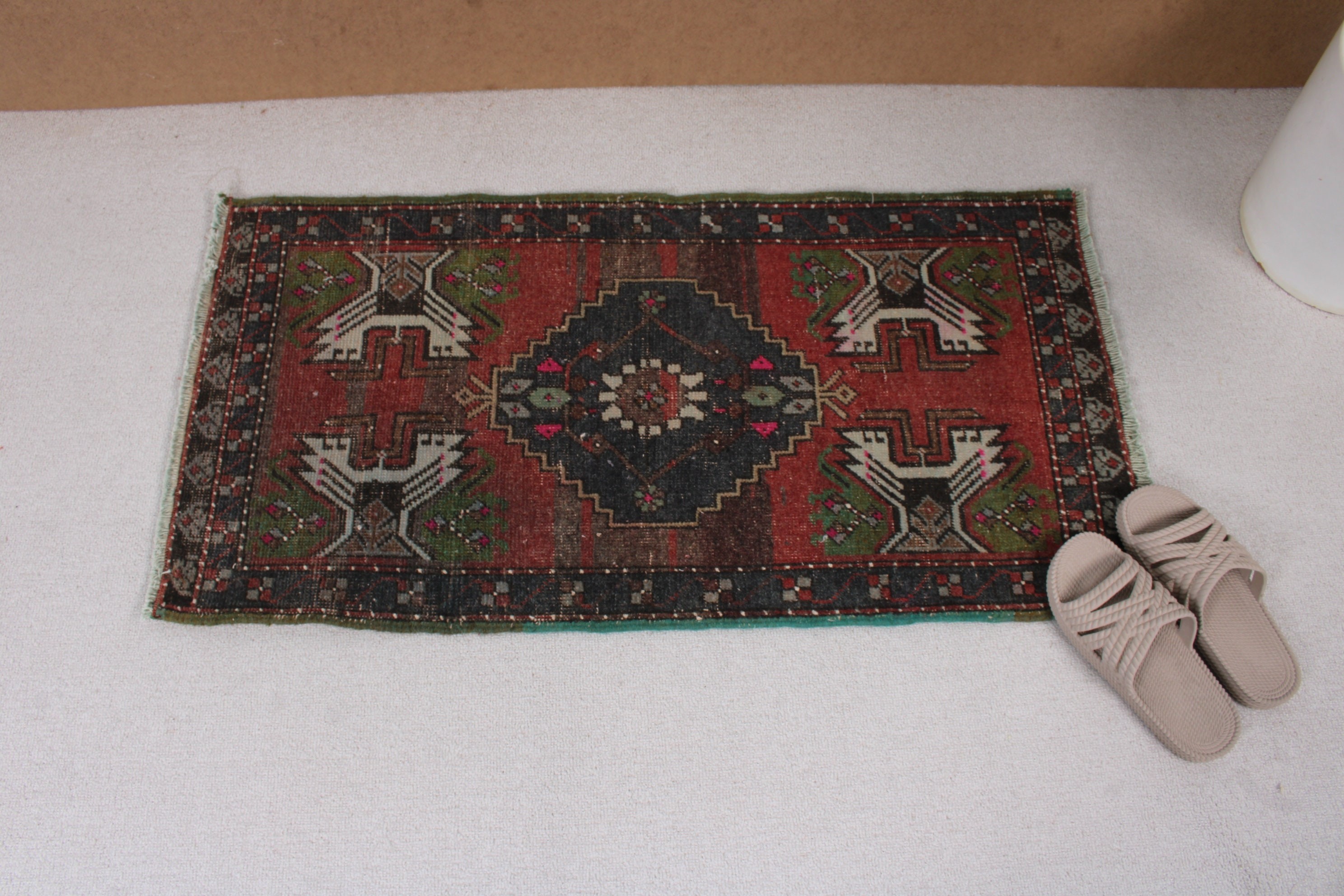 Ofis Halısı, Havalı Halı, Küçük Boho Halısı, El Dokuma Halısı, Vintage Halılar, Çocuk Halısı, Türk Halısı, Yeşil 1.6x3.3 ft Küçük Halı