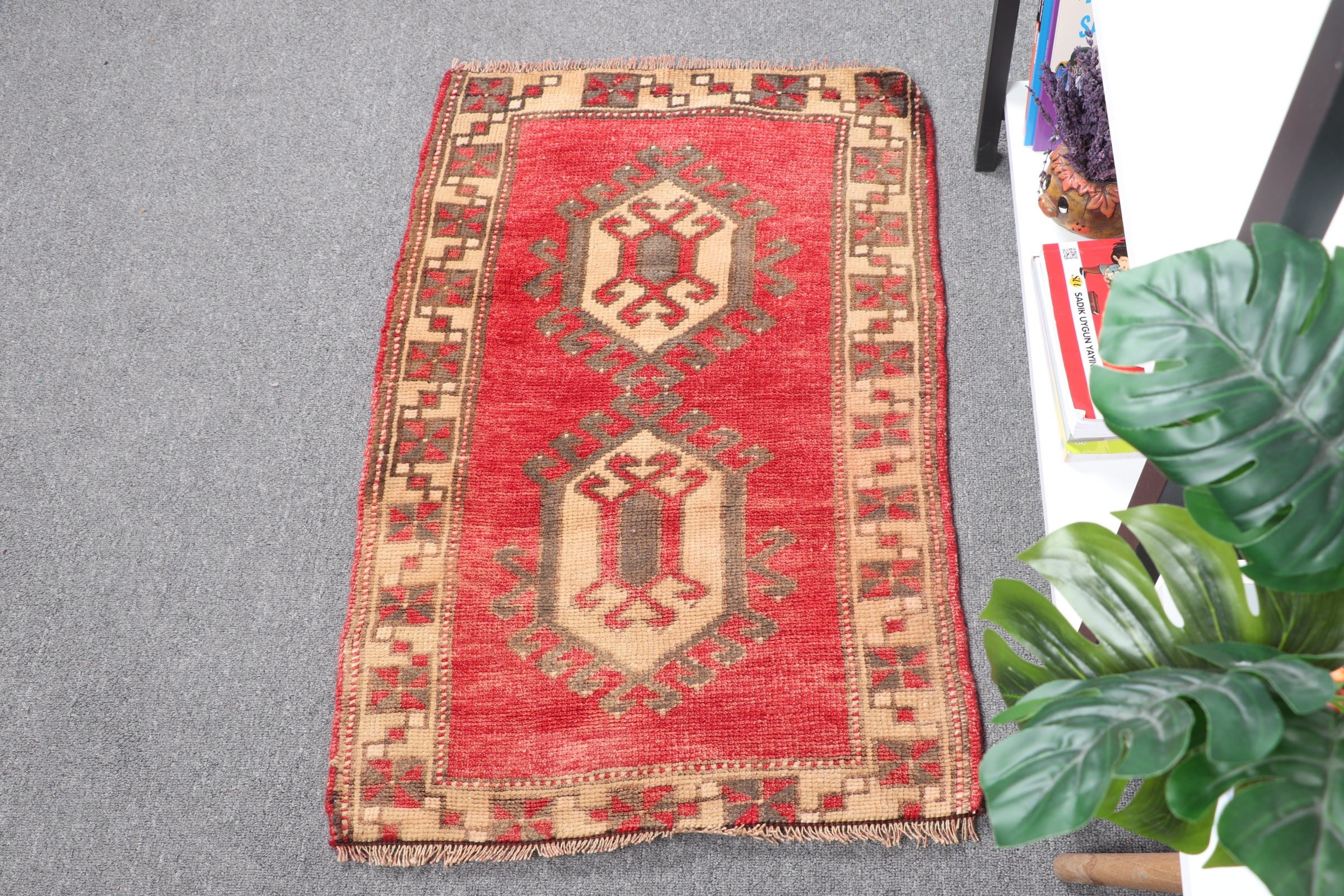 Araba Paspas Halısı, 1.9x2.9 ft Küçük Halılar, Kapı Paspası Halıları, Mutfak Halısı, Türk Halıları, Kırmızı Oryantal Halı, Vintage Halılar, Havalı Halı