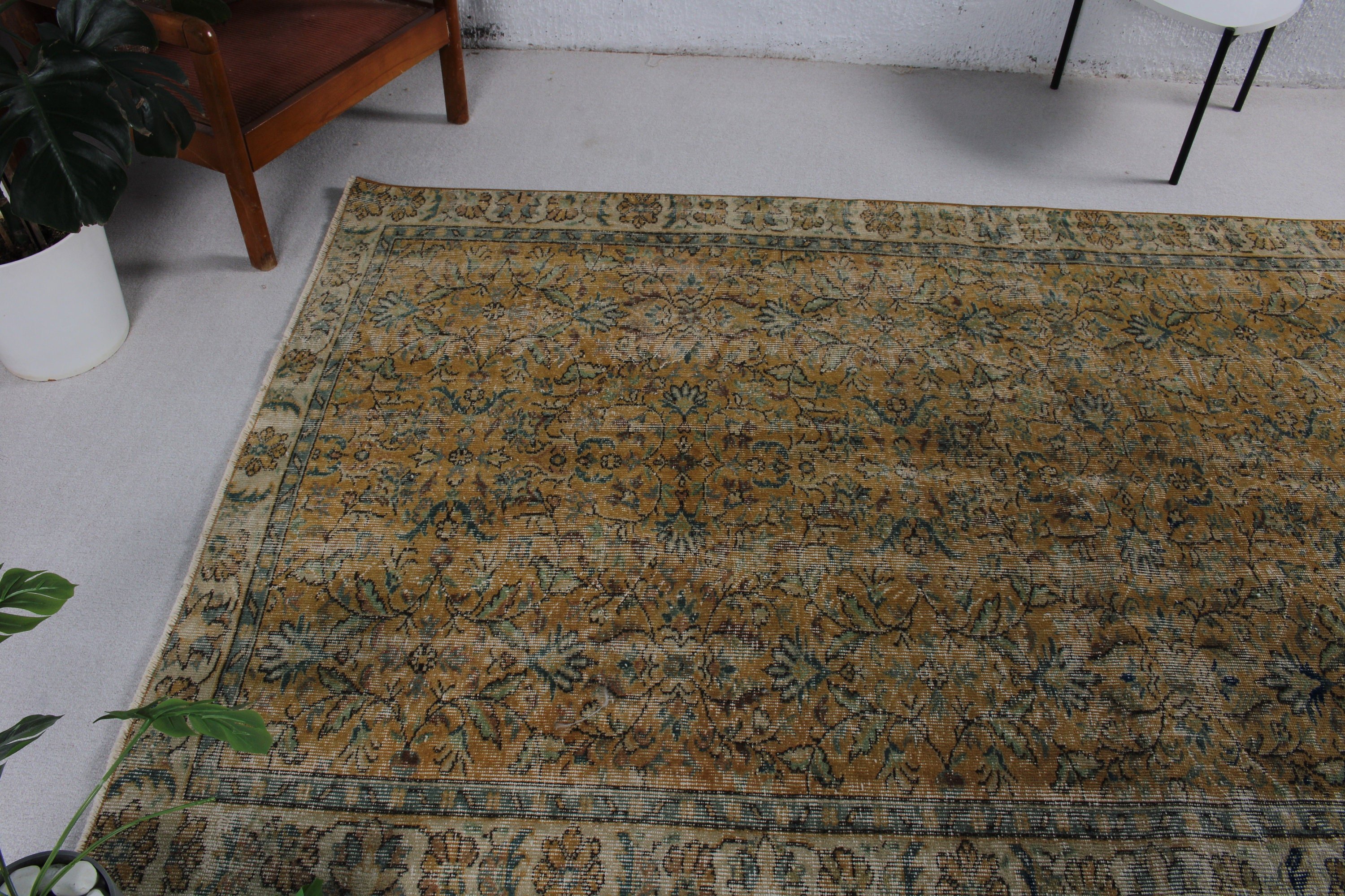 Vintage Dekor Halıları, Turuncu El Dokuma Halı, Vintage Halılar, Türk Halısı, Salon Halısı, Nötr Halı, Yatak Odası Halısı, Oryantal Halı, 5x8,6 ft Büyük Halılar