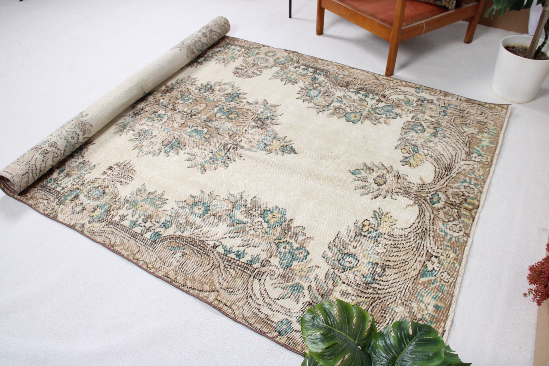 Salon Halıları, Vintage Halı, Yatak Odası Halıları, Bej İfade Halıları, Modern Halı, Türk Halıları, 5,5x8,8 ft Büyük Halılar, Büyük Boho Halı