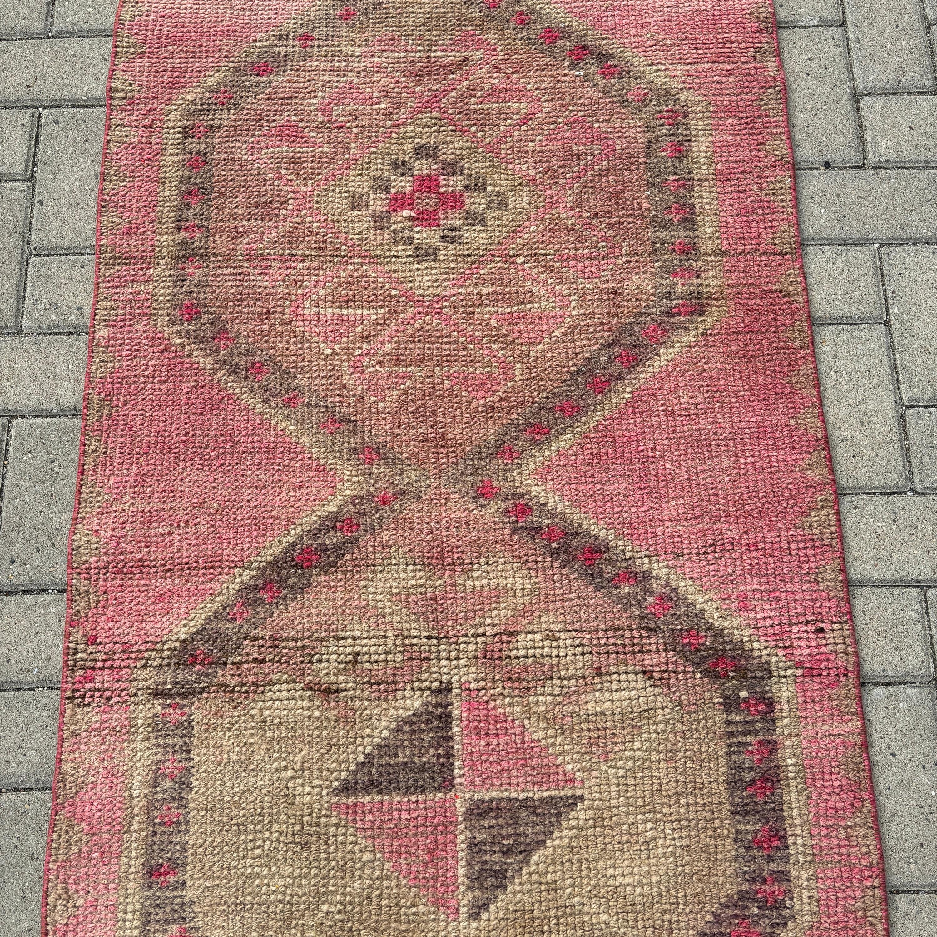 Hallway Rugs, Bedroom Rug, Statement Rug, Pink Floor Rugs, Handmade Rug, 2.8x9.4 ft Runner Rug, Vintage Rug, Rugs for Stair, Turkish Rug