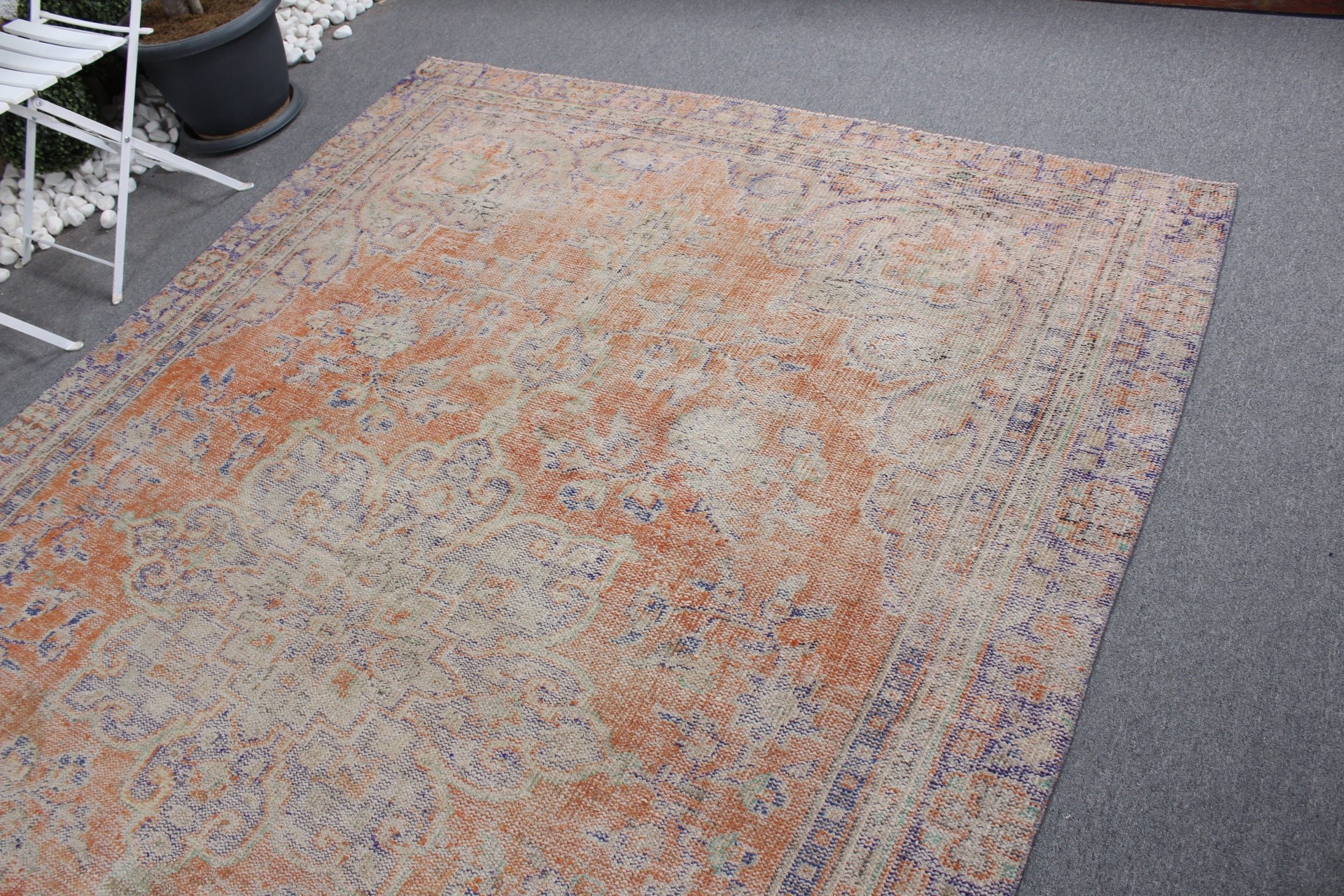 Art Rug, Dining Room Rug, Oriental Rug, Turkish Rugs, Orange  6.3x9.1 ft Large Rugs, Vintage Rug, Living Room Rug, Wool Rugs