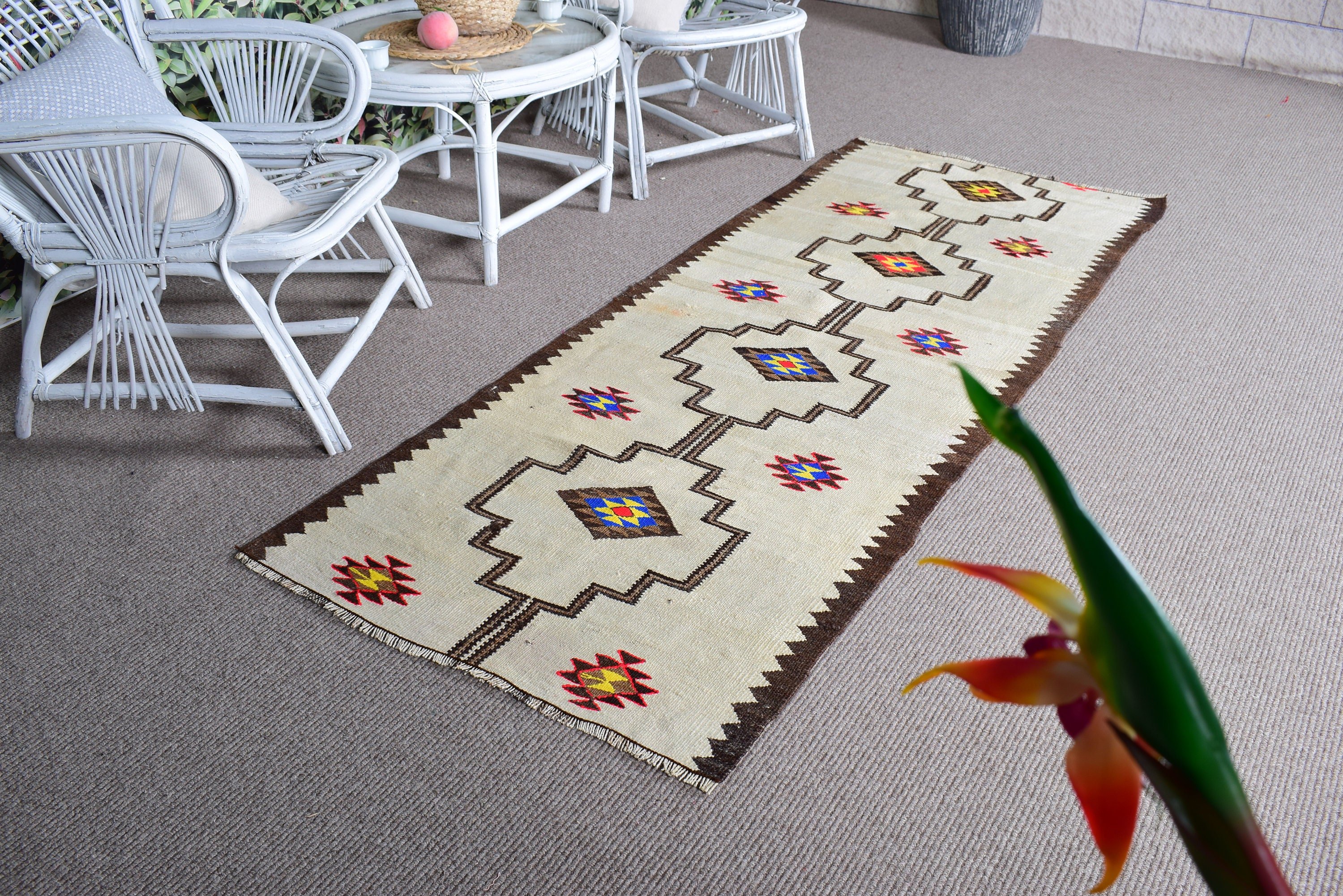 Kitchen Rug, Turkish Rugs, Beige Boho Rug, Boho Rugs, Kilim, Vintage Rug, 2.7x7.2 ft Runner Rug, Antique Rug, Rugs for Vintage Runner