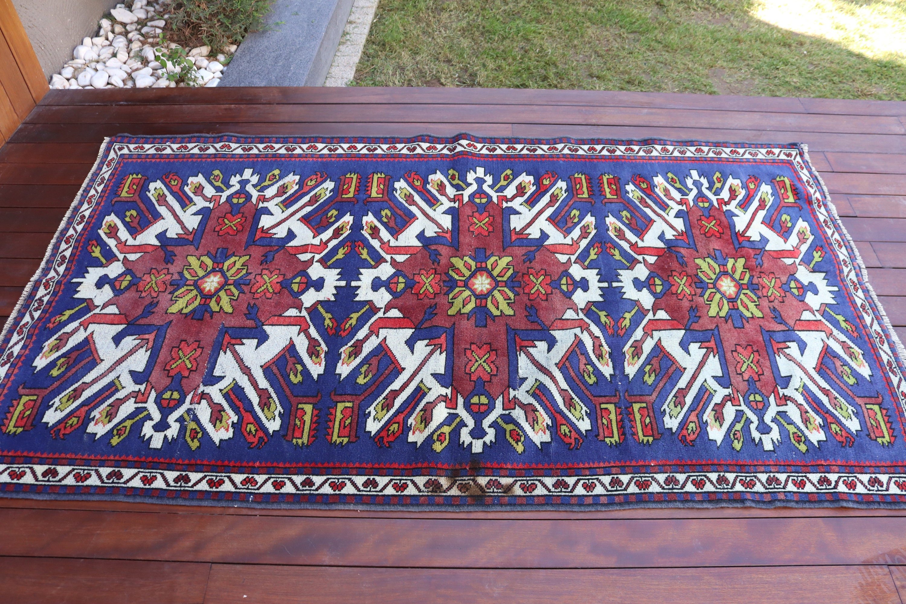 Mavi Yatak Odası Halısı, Türk Halıları, Vintage Halılar, 3,7x6,5 ft Alan Halıları, Oushak Alan Halısı, Yatak Odası Halıları, Antika Halılar, Yer Halıları, Modern Halı