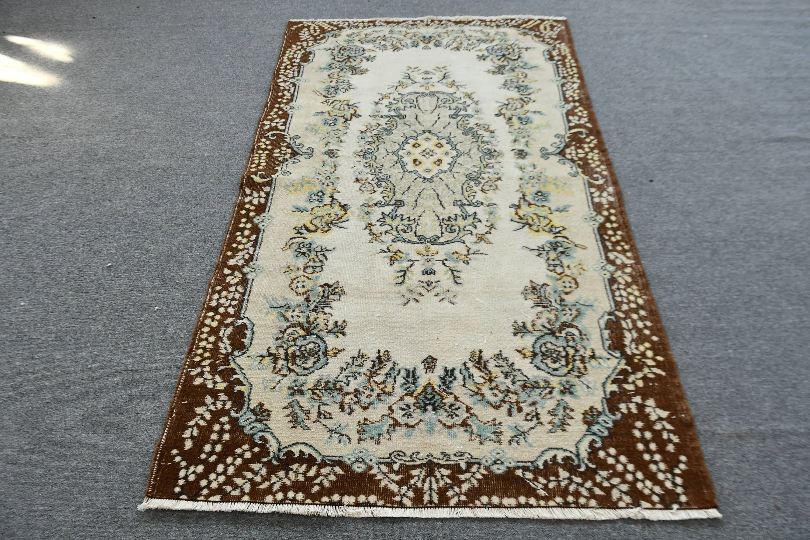 Floor Rug, Beige Wool Rug, Indoor Rug, 3.9x6.9 ft Area Rugs, Bedroom Rugs, Rugs for Kitchen, Vintage Rugs, Turkish Rugs