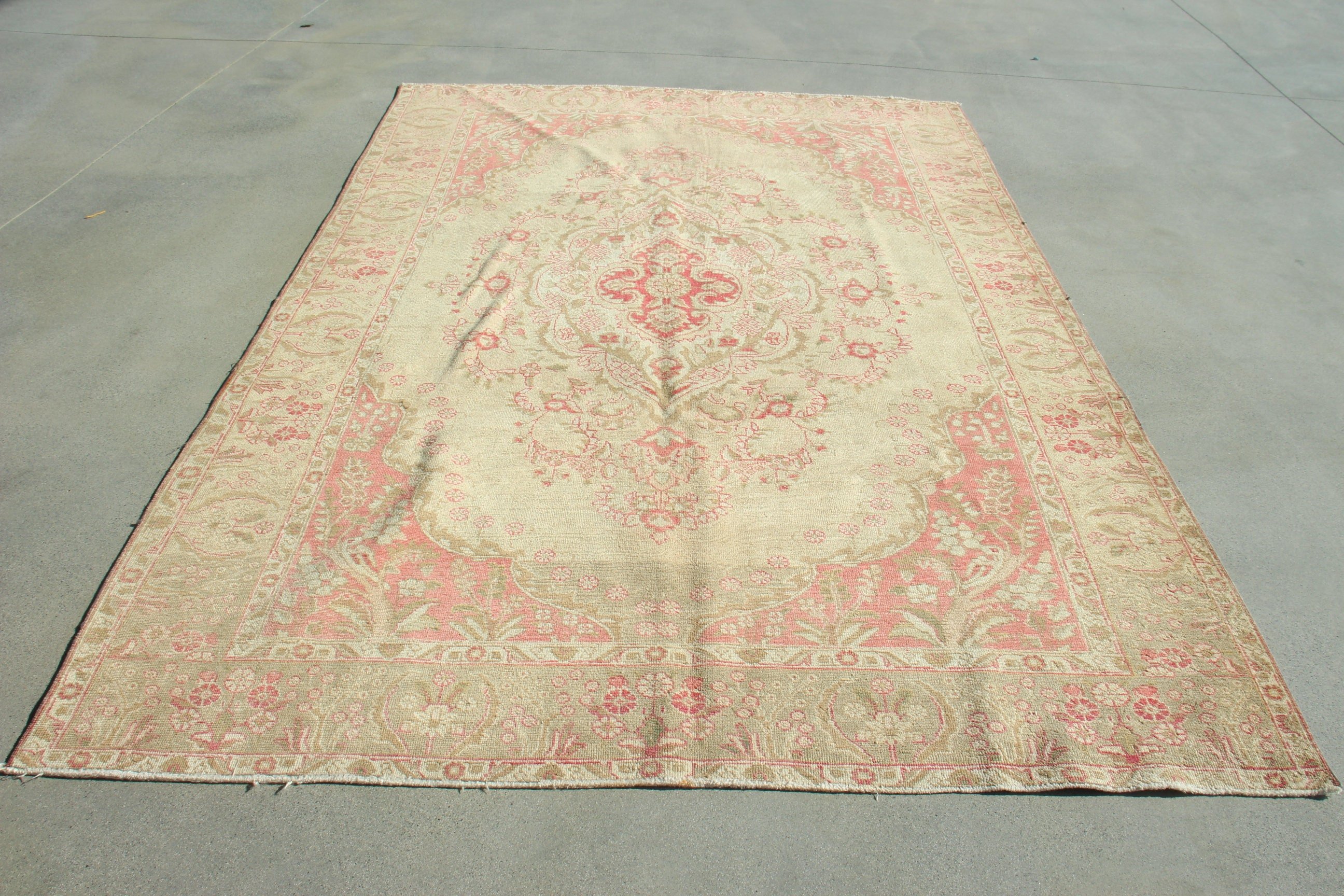 Büyük Boho Halı, Vintage Halılar, Pembe Anadolu Halıları, Türk Halısı, Büyük Vintage Halılar, Oryantal Halılar, Fas Halısı, 6,5x9,9 ft Büyük Halı