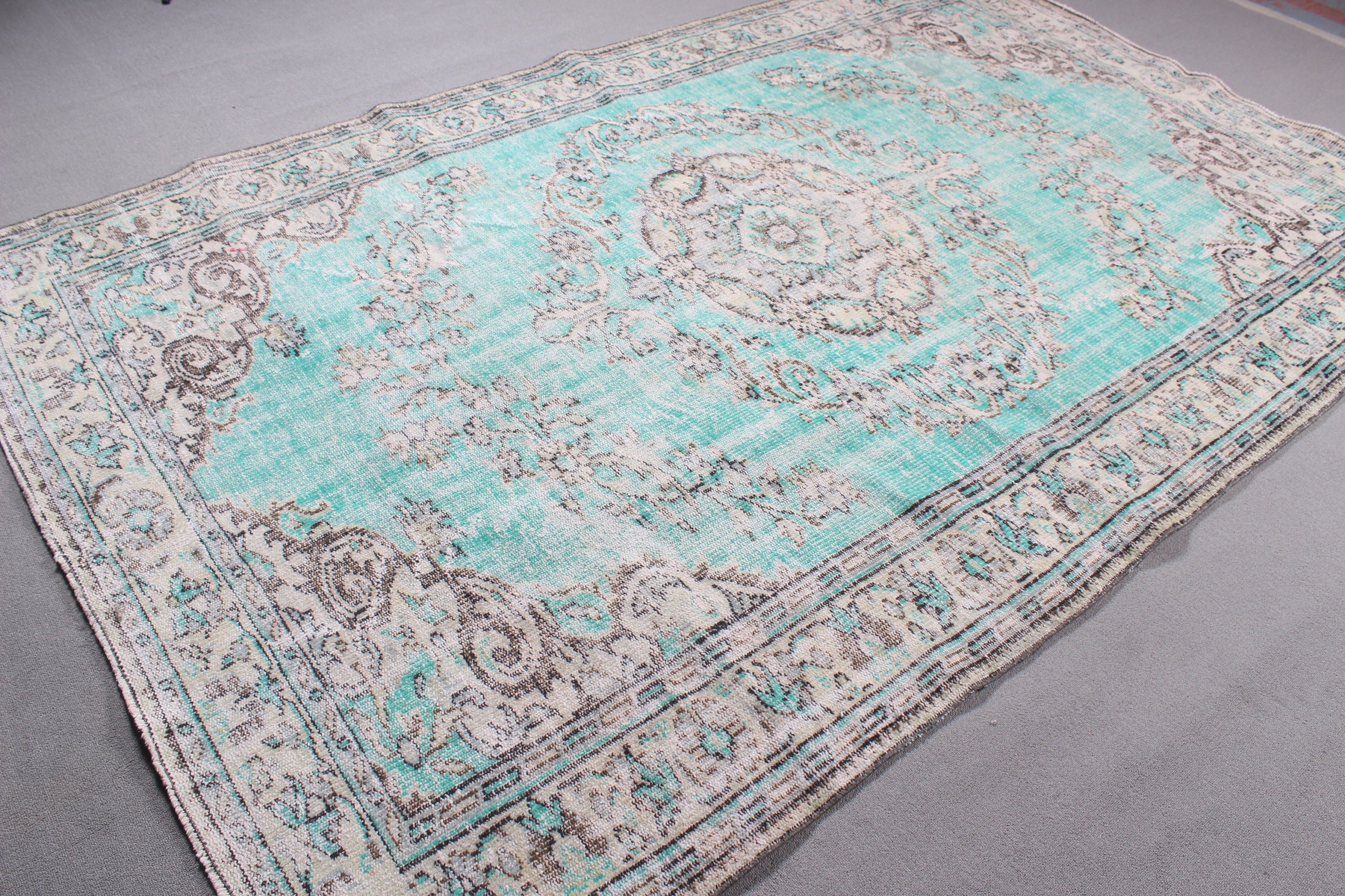 6.3x9.6 ft Large Rugs, Moroccan Rug, Vintage Rugs, Turkish Rug, Wool Rugs, Large Oushak Rug, Large Vintage Rugs, Green Statement Rug