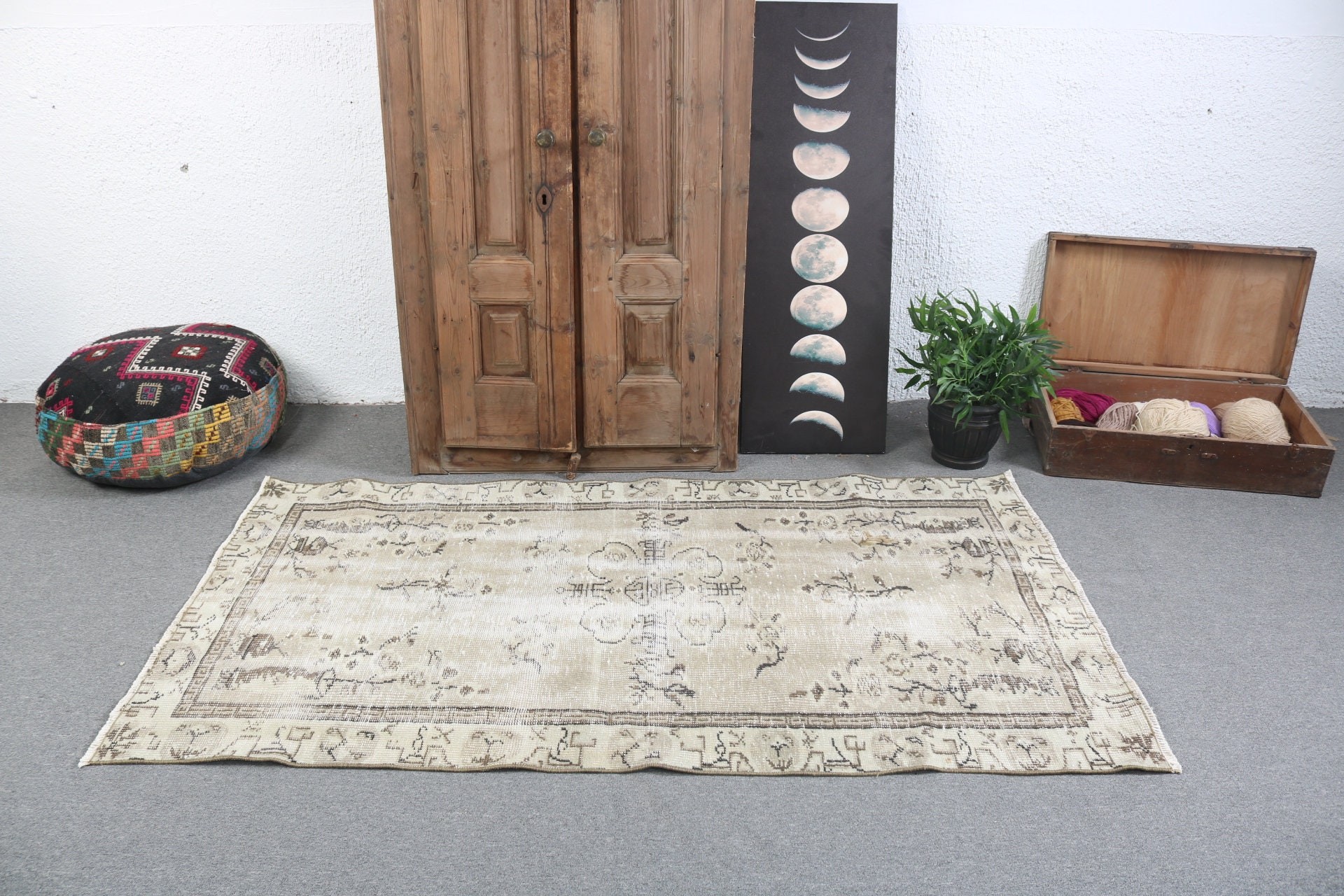 Oushak Halılar, Dekoratif Halılar, Boho Halılar, Bej Düz Dokuma Halılar, Mutfak Halıları, Vintage Halılar, 3,5x6,4 ft Accent Halılar, Türk Halıları, Yer Halıları