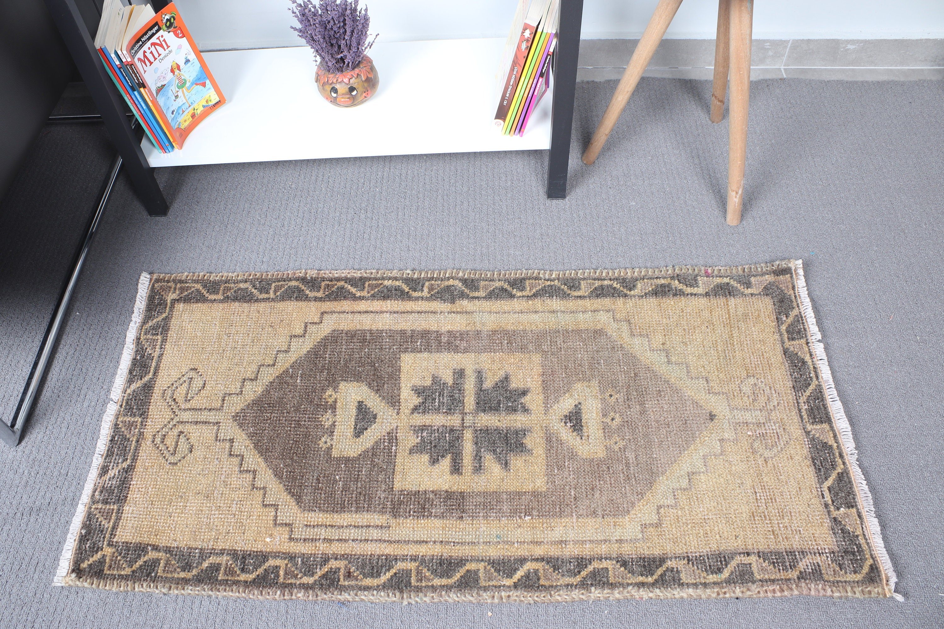 Floor Rugs, Tribal Rug, Car Mat Rug, Handwoven Rugs, Wall Hanging Rug, Vintage Rug, Brown Geometric Rug, 1.7x3.3 ft Small Rugs, Turkish Rug