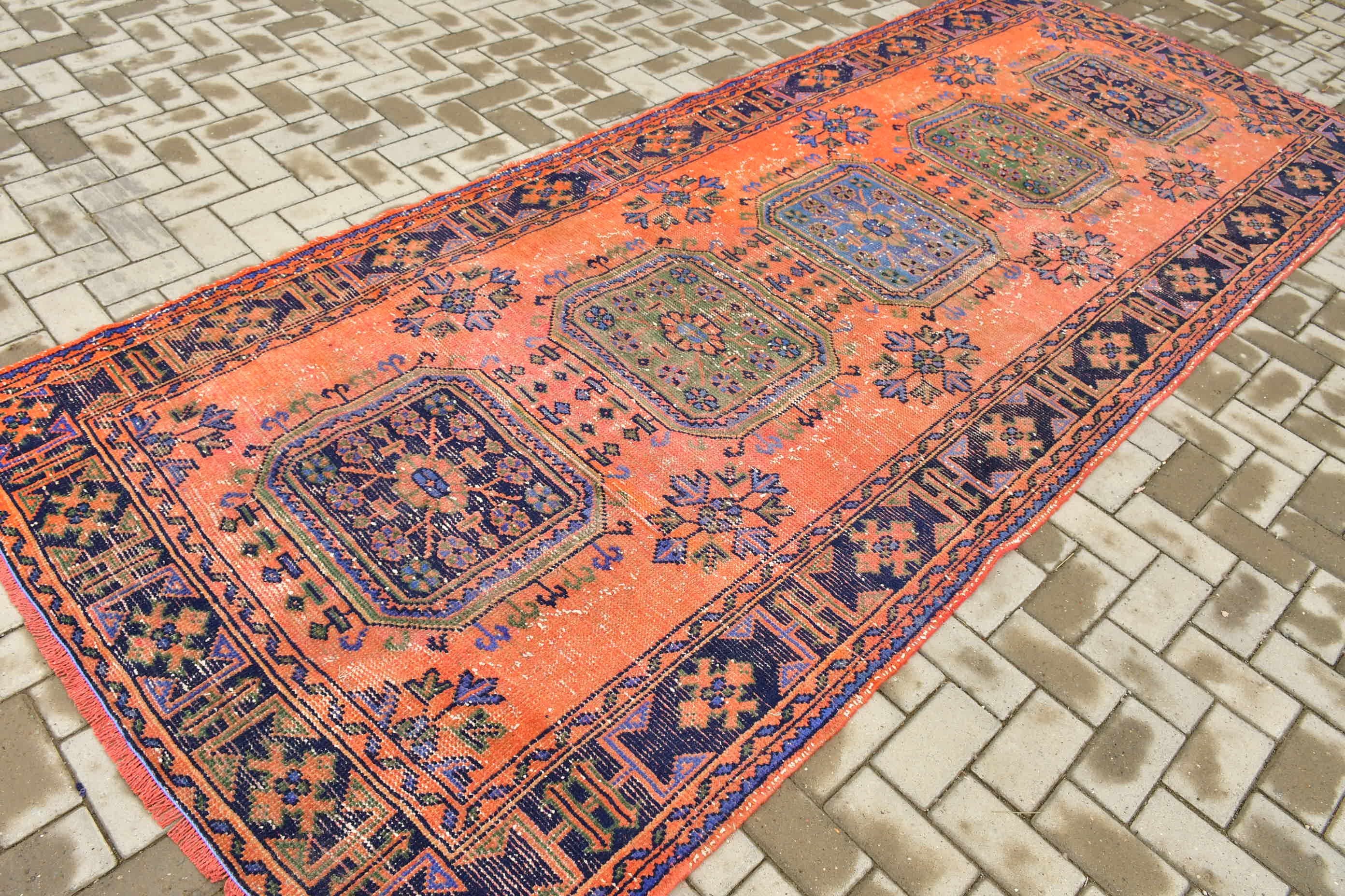 4.6x11.6 ft Runner Rug, Corridor Rug, Turkish Rug, Old Rug, Orange Home Decor Rug, Home Decor Rugs, Vintage Rug, Antique Rug, Kitchen Rug