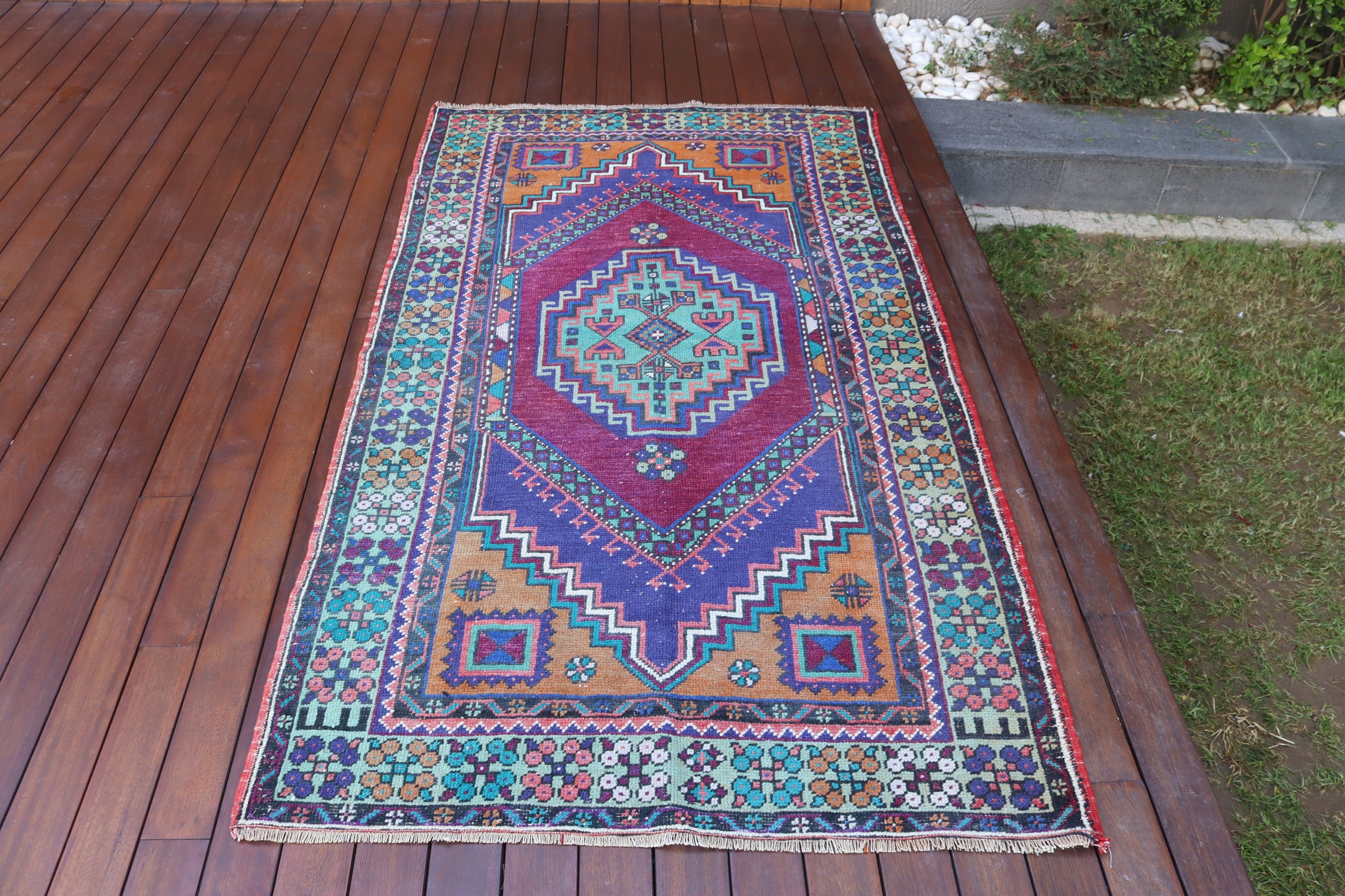 Oushak Halı, Düz Dokuma Halılar, Türk Halıları, Yatak Odası Halıları, Oushak Bölgesi Halıları, Vintage Halı, 3,7x6,6 ft Alan Halıları, Mavi Oushak Halıları