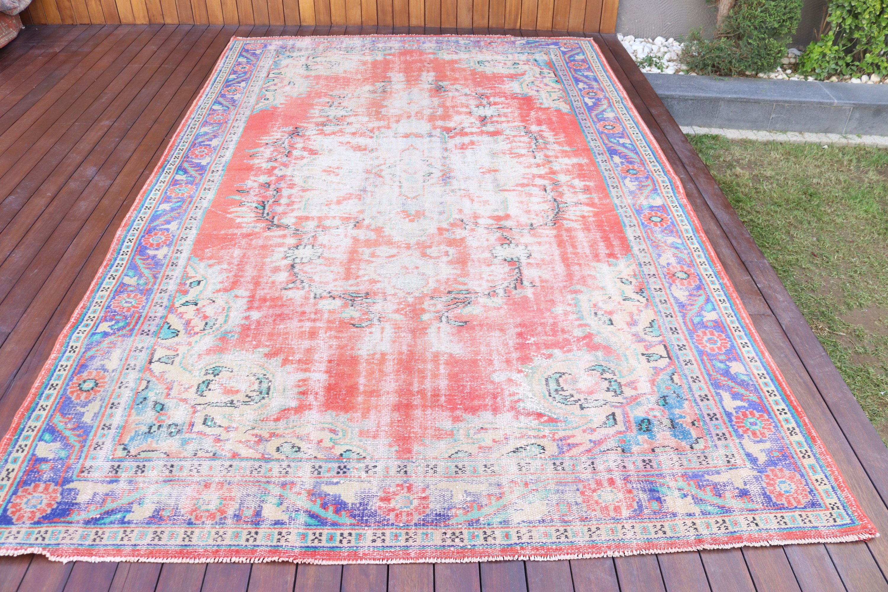 Turkish Rugs, Antique Rug, Red Moroccan Rugs, Living Room Rug, Oversize Turkish Rugs, Vintage Rug, 6.5x10.8 ft Oversize Rug, Oushak Rugs