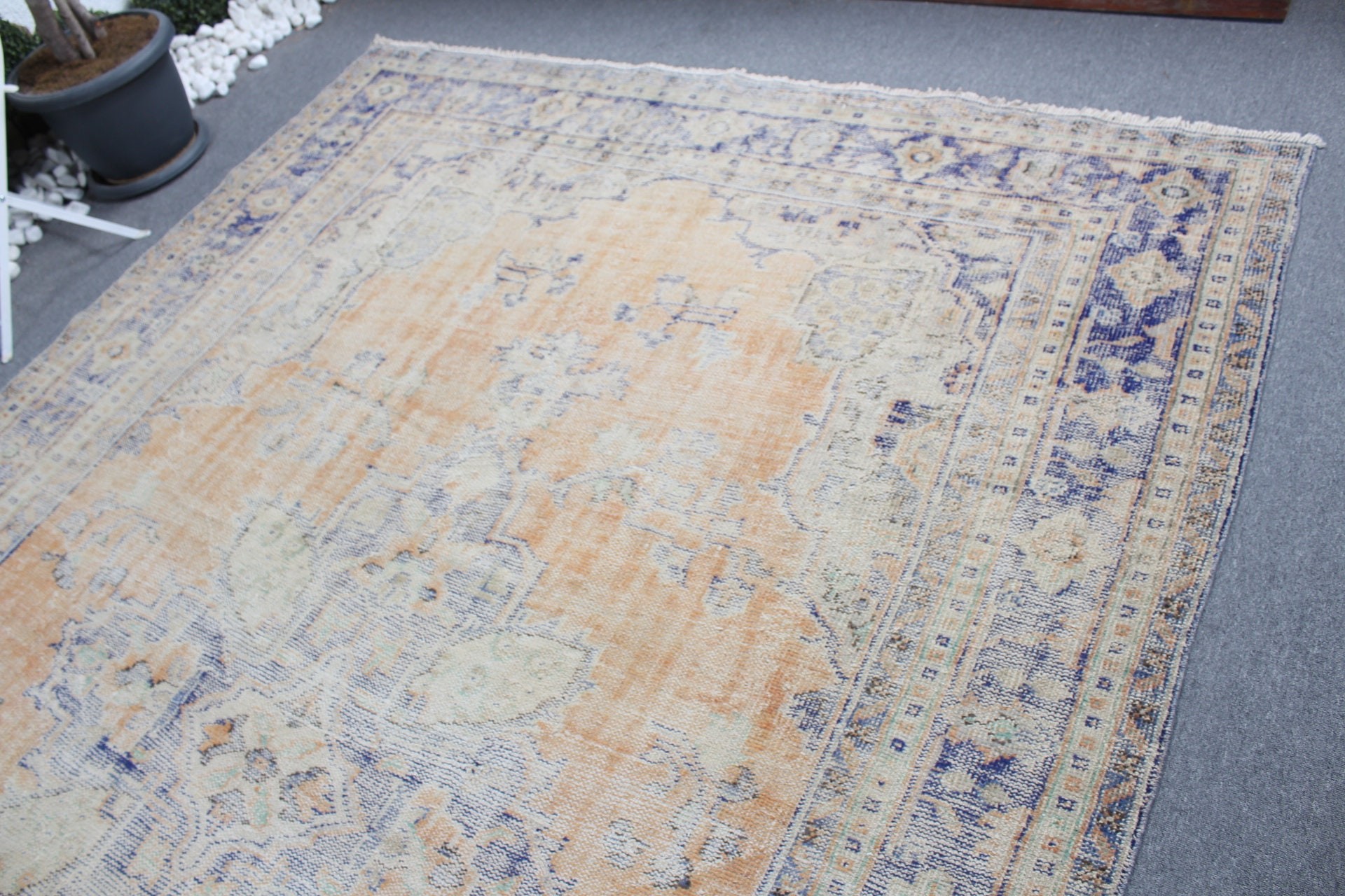 7.4x10.8 ft Oversize Rug, Oriental Rugs, Saloon Rug, Turkish Rug, Living Room Rug, Vintage Rugs, Kitchen Rug, Pastel Rugs, Orange Wool Rug