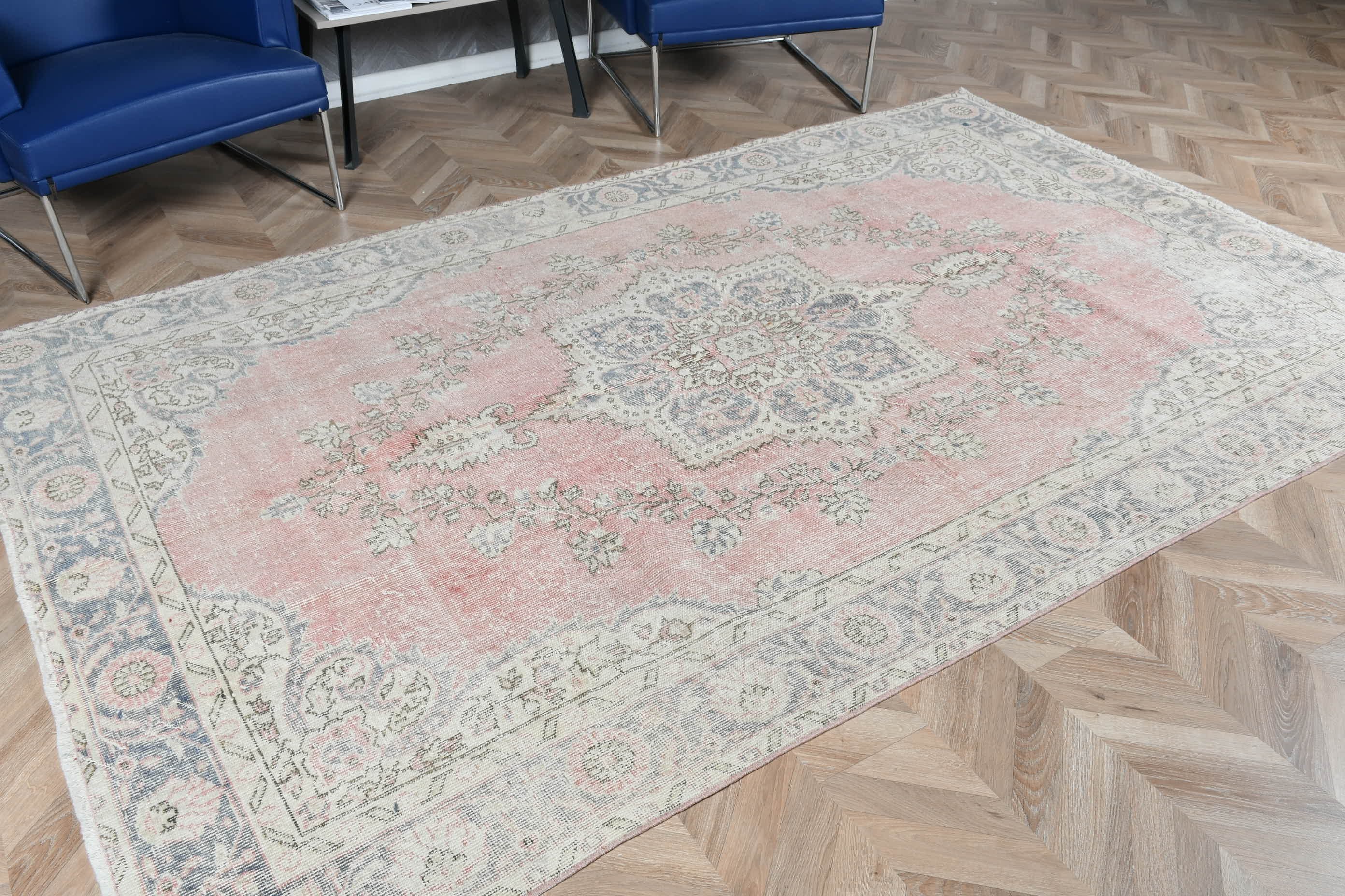 Türk Halısı, 5.9x9.4 ft Büyük Halı, Anadolu Halısı, Yemek Odası Halıları, Yatak Odası Halısı, Pembe Soğuk Halı, Salon Halıları, Vintage Halı