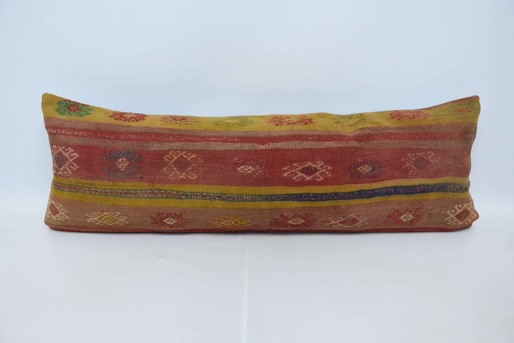 Boho Pillow Sham Cover, 16"x48" Red Cushion Case, Cozy Throw Pillow Case, Bench Cushion Cover, Throw Kilim Pillow, Turkish Pillow