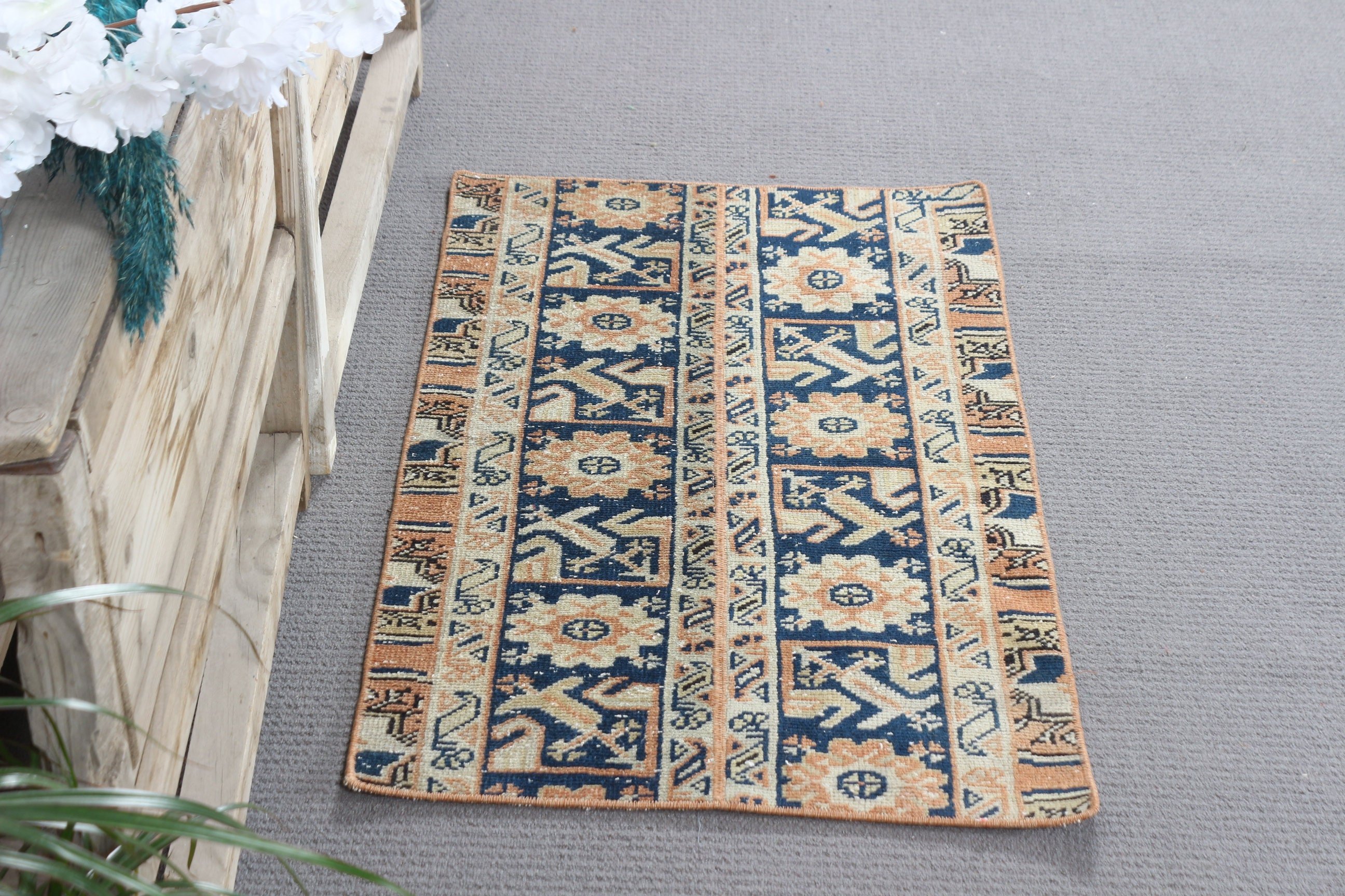 Turkish Rug, Bedroom Rug, Rugs for Kitchen, 2x3.2 ft Small Rug, Moroccan Rugs, Kitchen Rugs, Brown Oushak Rug, Entry Rug, Vintage Rug
