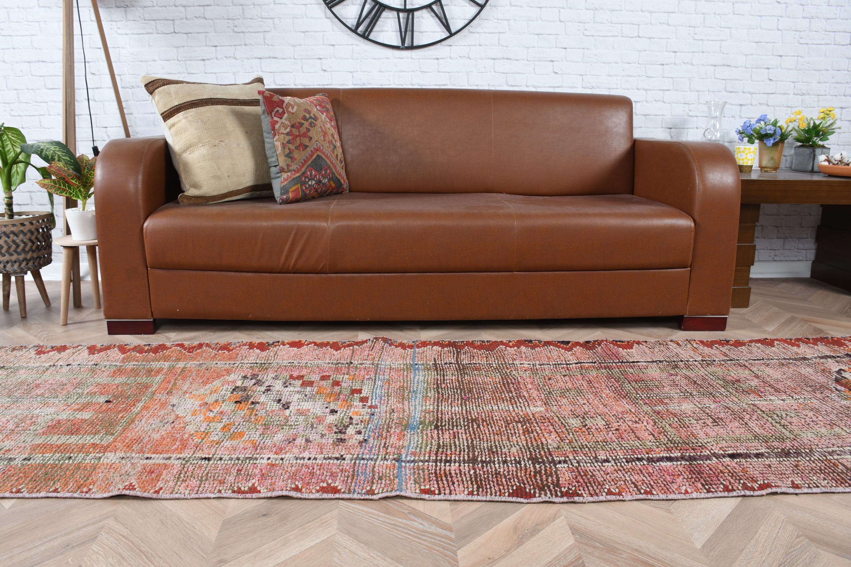 Moroccan Rugs, Pink Cool Rug, 2.7x10.5 ft Runner Rugs, Vintage Rug, Kitchen Rug, Turkish Rug, Stair Rug, Rugs for Stair, Bohemian Rugs