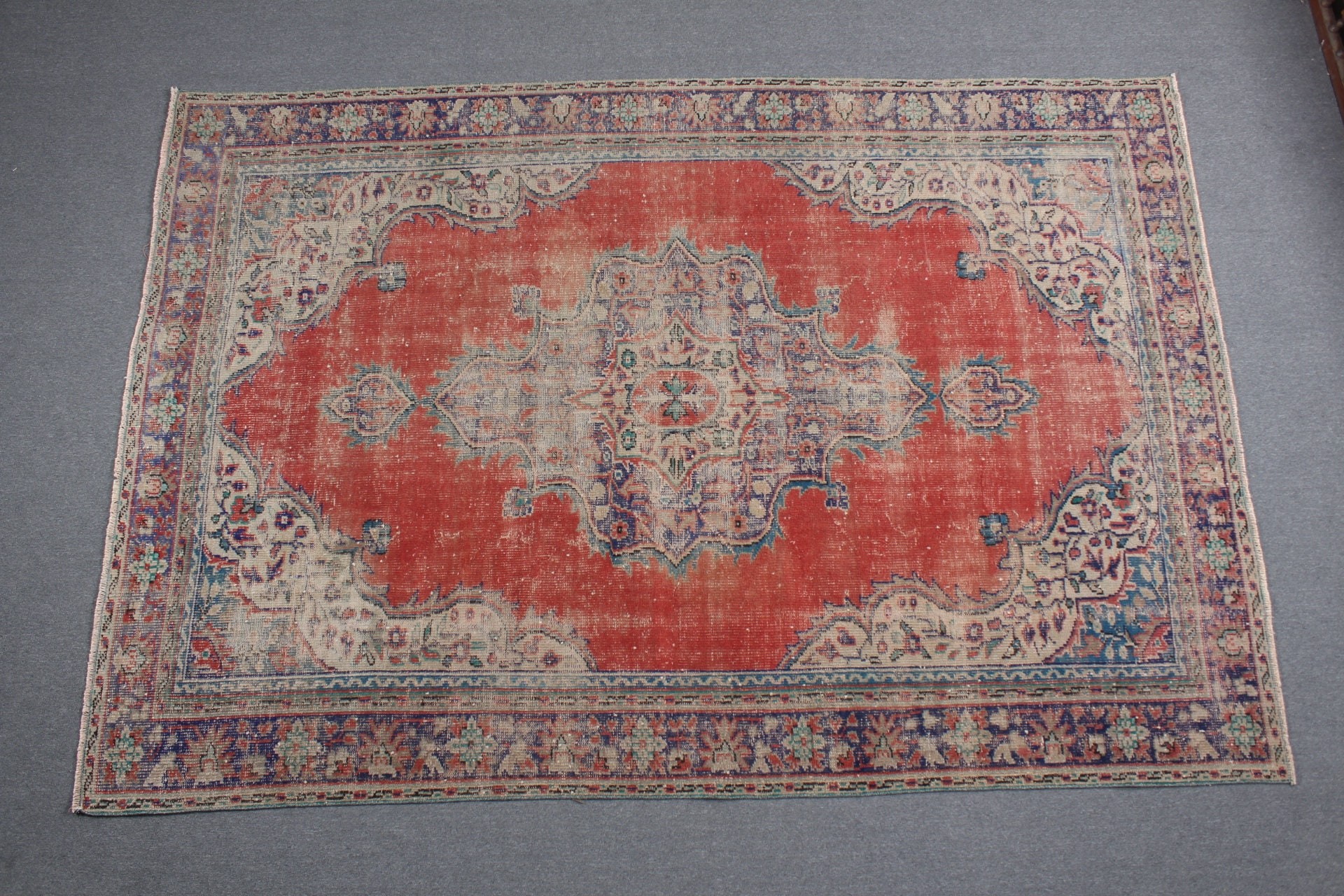 Oturma Odası Halıları, Türk Halısı, Yer Halısı, Fas Halısı, Salon Halıları, Salon Halısı, Vintage Halı, Kırmızı Oushak Halısı, 7.3x10.4 ft Büyük Boy Halı