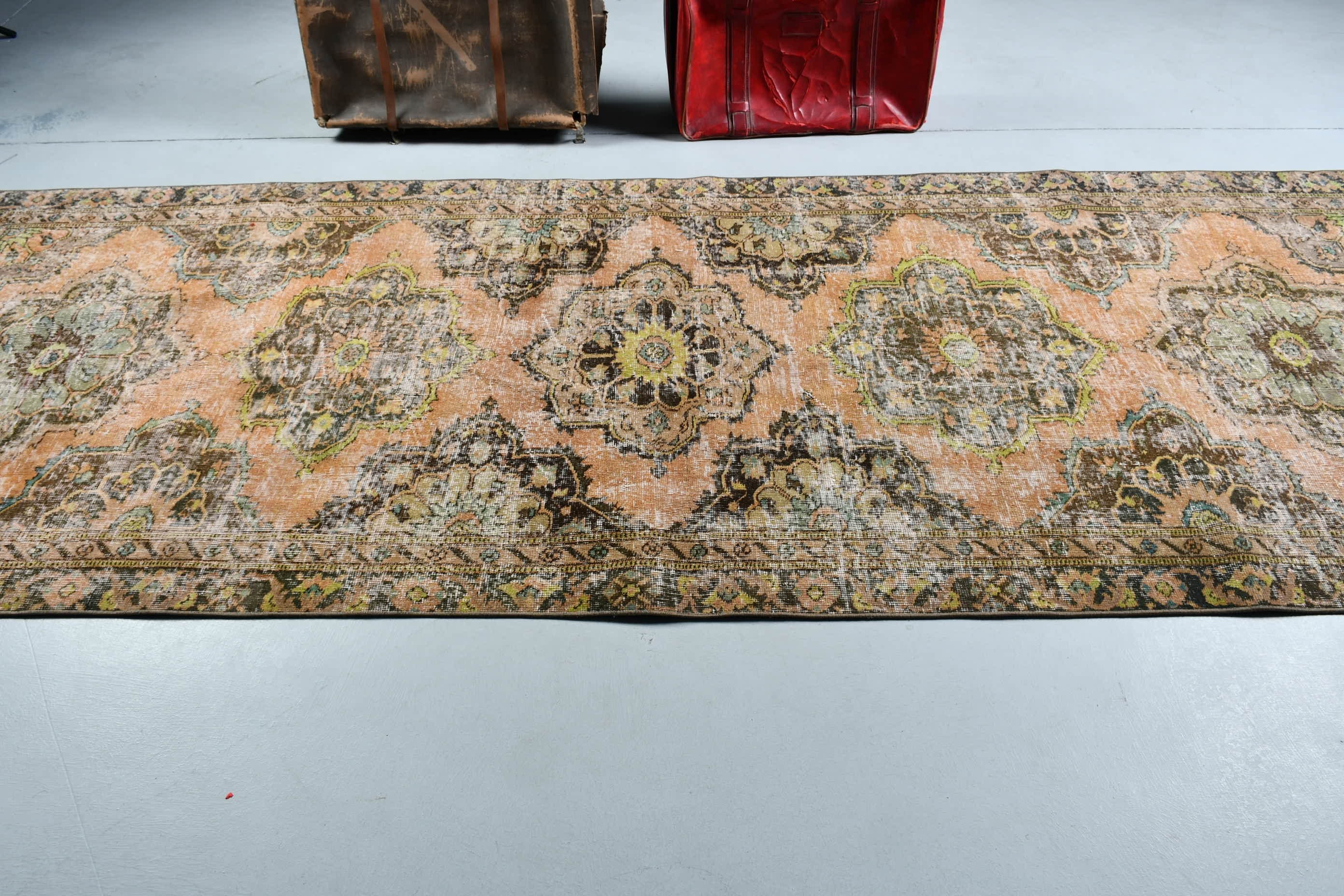 Vintage Rug, Bedroom Rug, Turkish Rug, Orange Oriental Rug, Antique Rug, Hand Woven Rug, 4.2x11.3 ft Runner Rug, Rugs for Stair, Stair Rugs