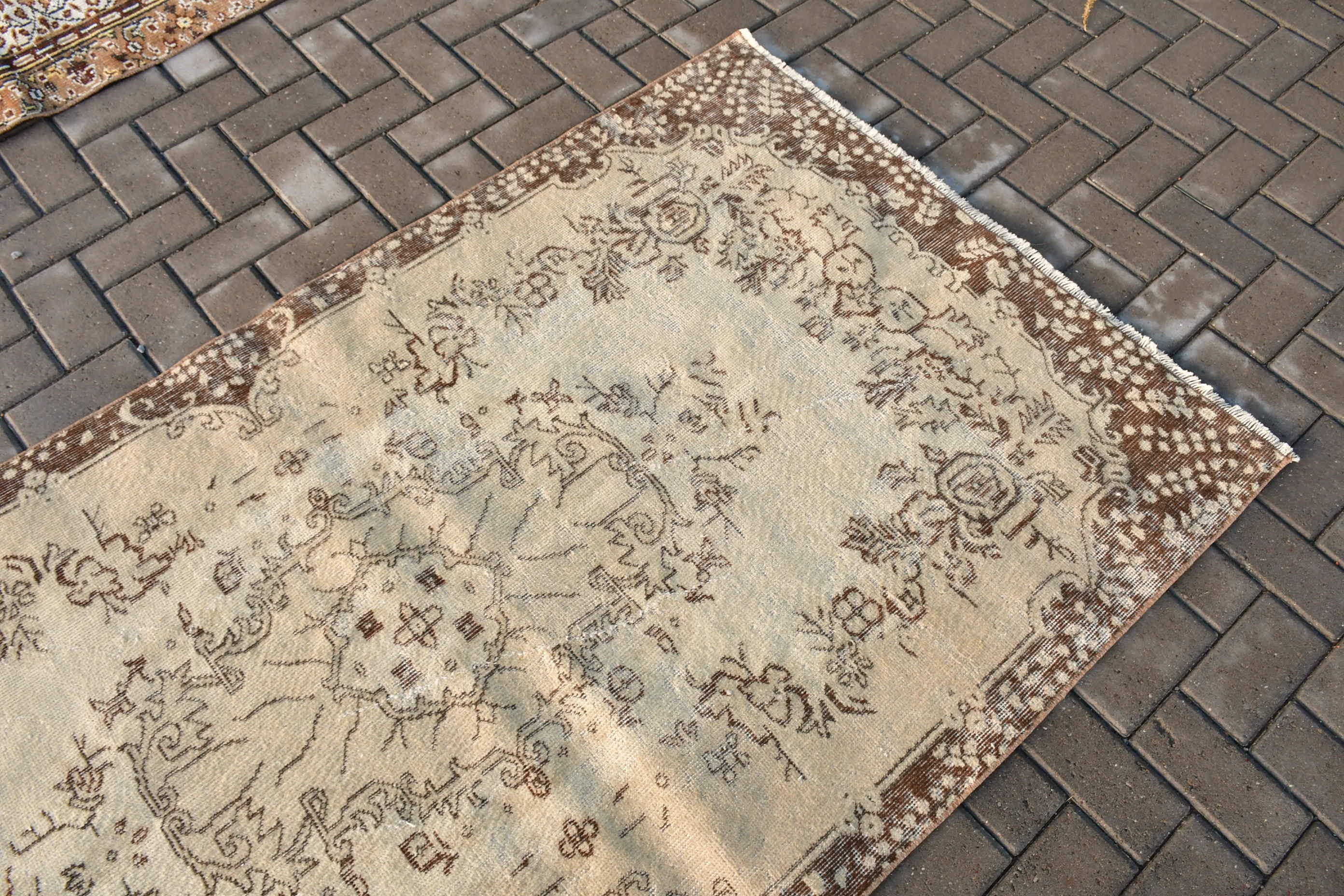 Yer Halısı, Çocuk Halıları, Vintage Halı, 3,8x6,9 ft Alan Halısı, Bej Yün Halı, Türk Halıları, Yatak Odası Halısı, Oryantal Halı, İç Mekan Halıları