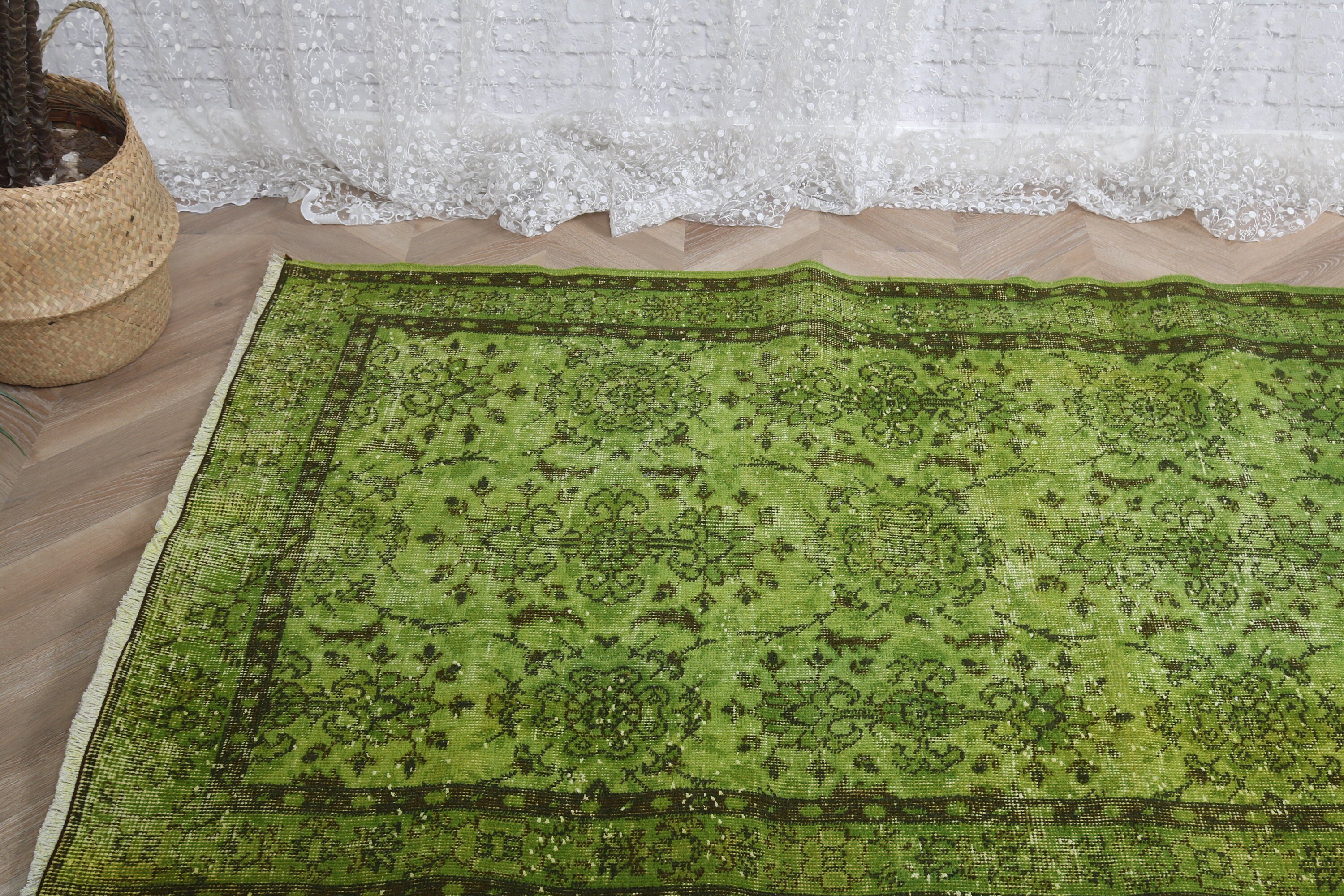 Türk Halıları, 3,7x6,2 ft Aksan Halıları, Yeşil Boho Halı, Yatak Odası Halıları, Dekoratif Halılar, Vintage Halılar, Vurgu Halıları, Açıklama Halısı