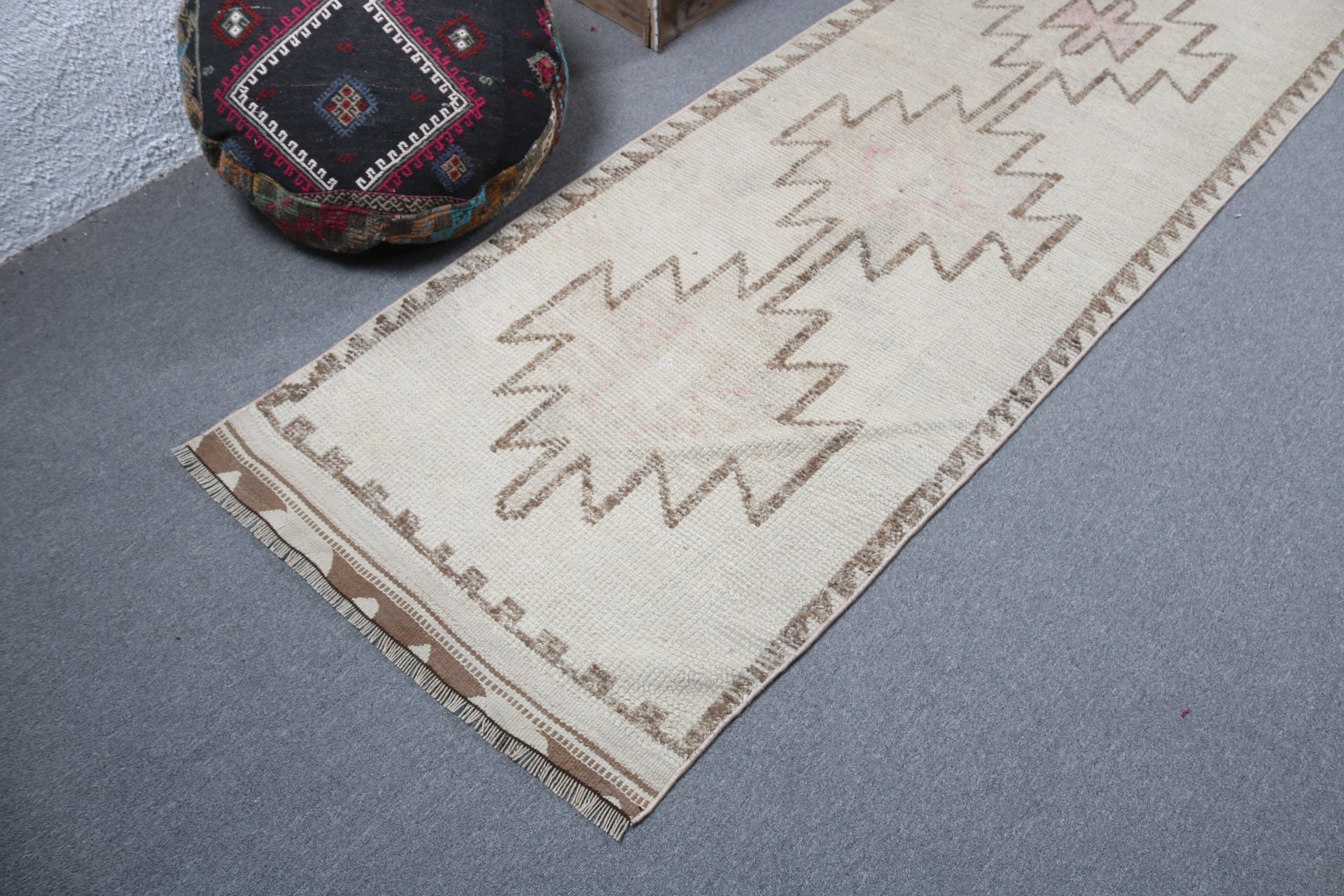 Vintage Halı, Bej Antika Halılar, Beni Ourain Runner Halıları, Anadolu Halısı, Türk Halısı, Sanatsal Halılar, 2,9x10,3 ft Runner Halıları