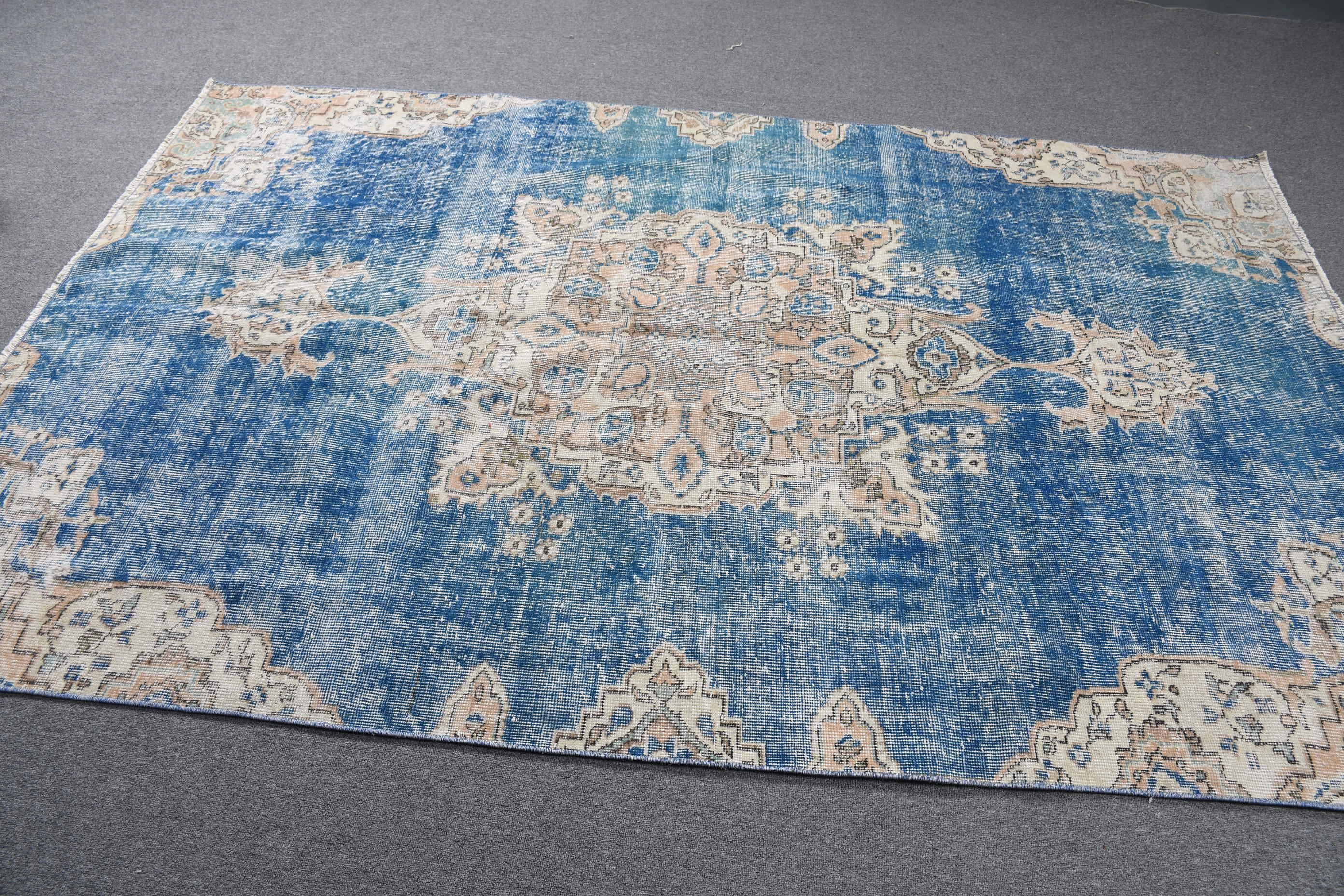 5.4x8.4 ft Large Rugs, Floor Rug, Turkish Rug, Vintage Rugs, Kitchen Rug, Anatolian Rug, Dining Room Rug, Blue Kitchen Rug, Living Room Rug