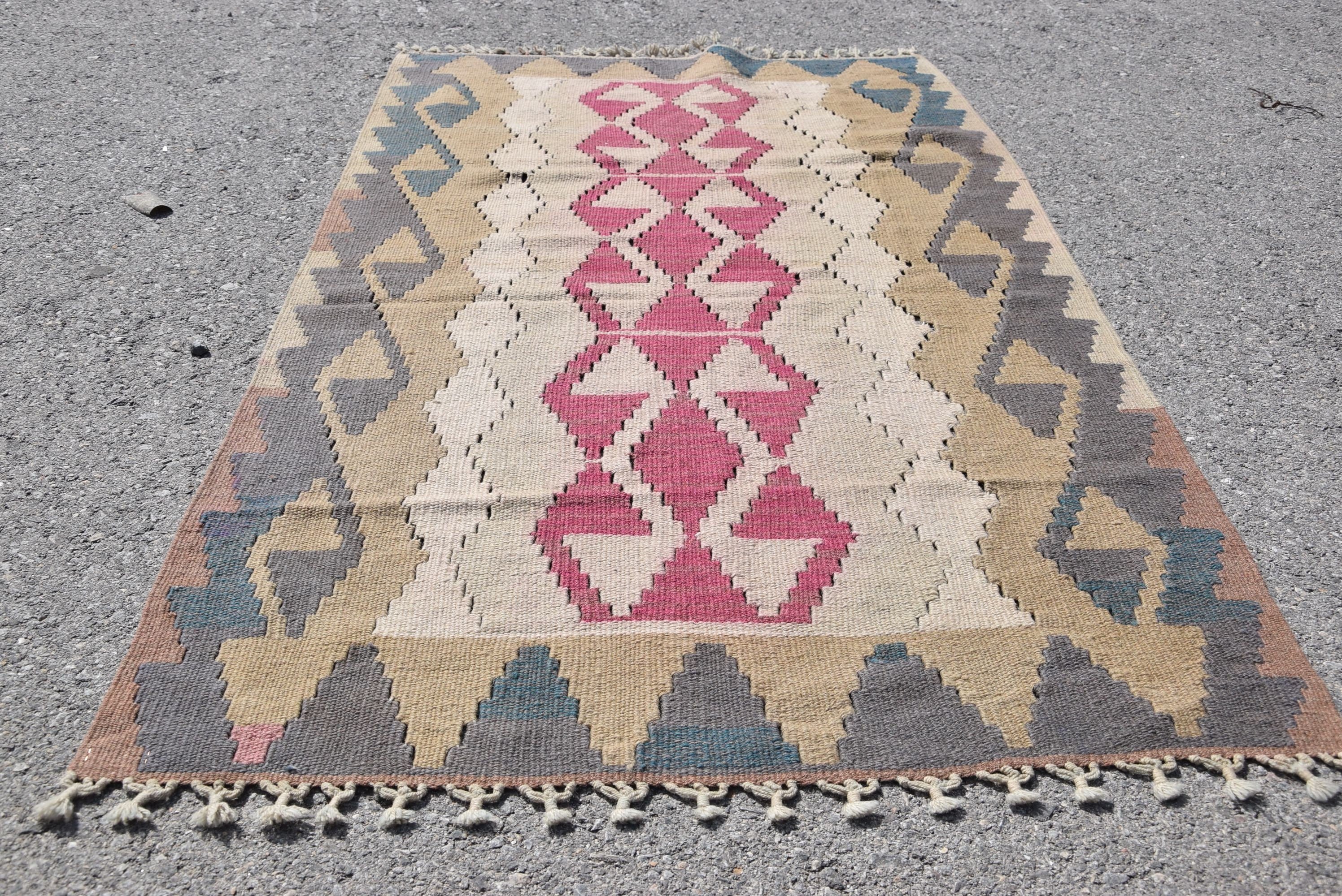 Kitchen Rugs, Moroccan Rug, 3.1x5.1 ft Accent Rug, Turkish Rugs, Dorm Rug, Vintage Rug, Kilim, Bedroom Rug, Pink Antique Rug