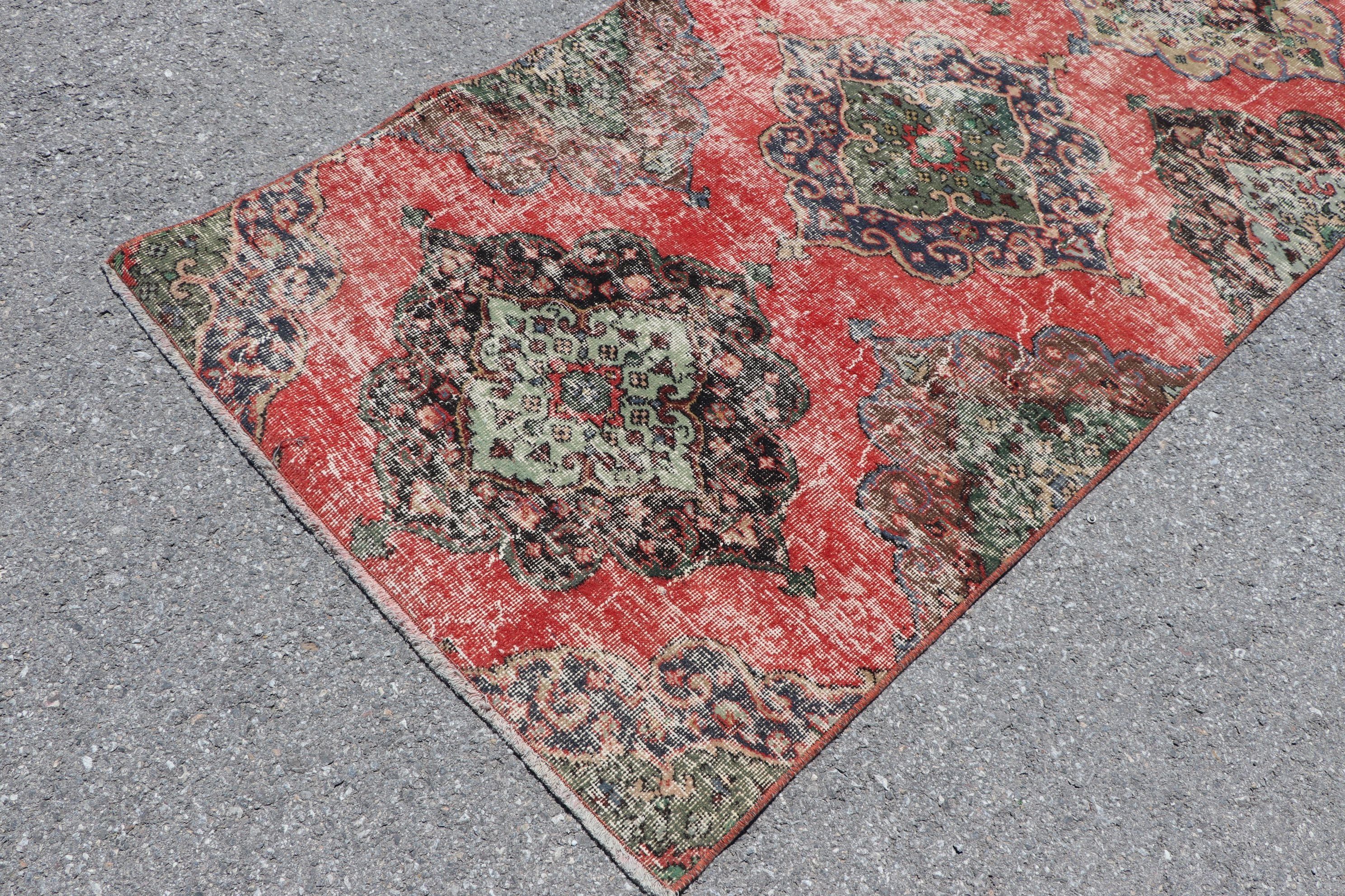 3.2x10.5 ft Runner Rug, Turkey Rug, Red Bedroom Rug, Oriental Rug, Vintage Rug, Rugs for Kitchen, Moroccan Rug, Corridor Rug, Turkish Rugs