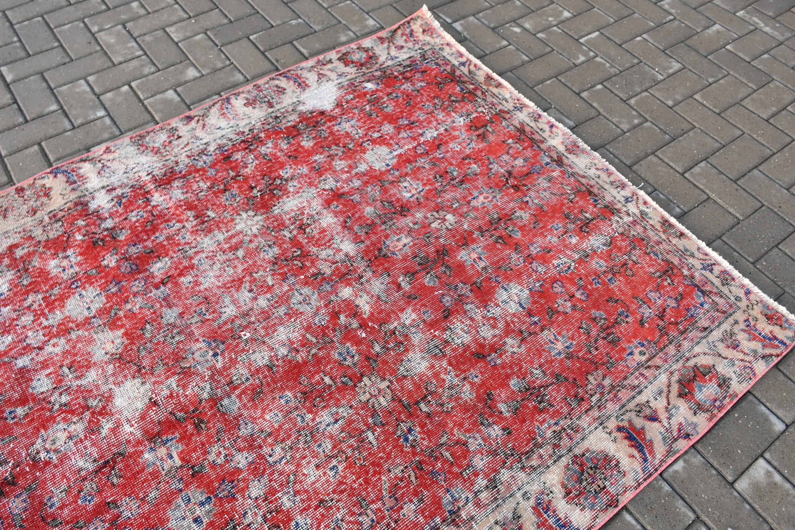 4.9x7.5 ft Area Rug, Aesthetic Rug, Red Anatolian Rug, Rugs for Kitchen, Floor Rug, Turkish Rug, Vintage Rug, Oushak Rugs, Moroccan Rugs