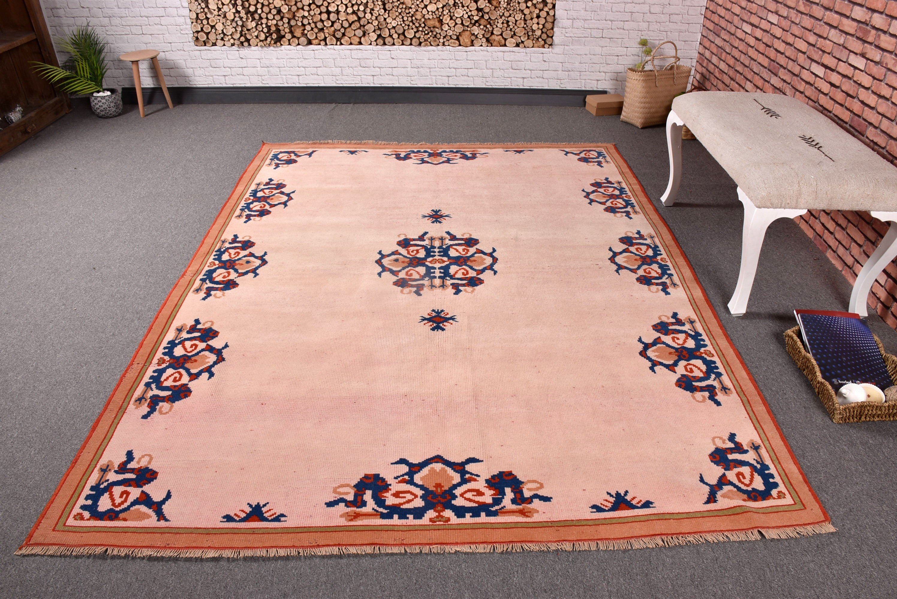 Salon Rug, Turkish Rugs, Large Oushak Rug, Geometric Rug, 5.8x7.7 ft Large Rug, Pink Neutral Rug, Exotic Rugs, Home Decor Rug, Vintage Rugs