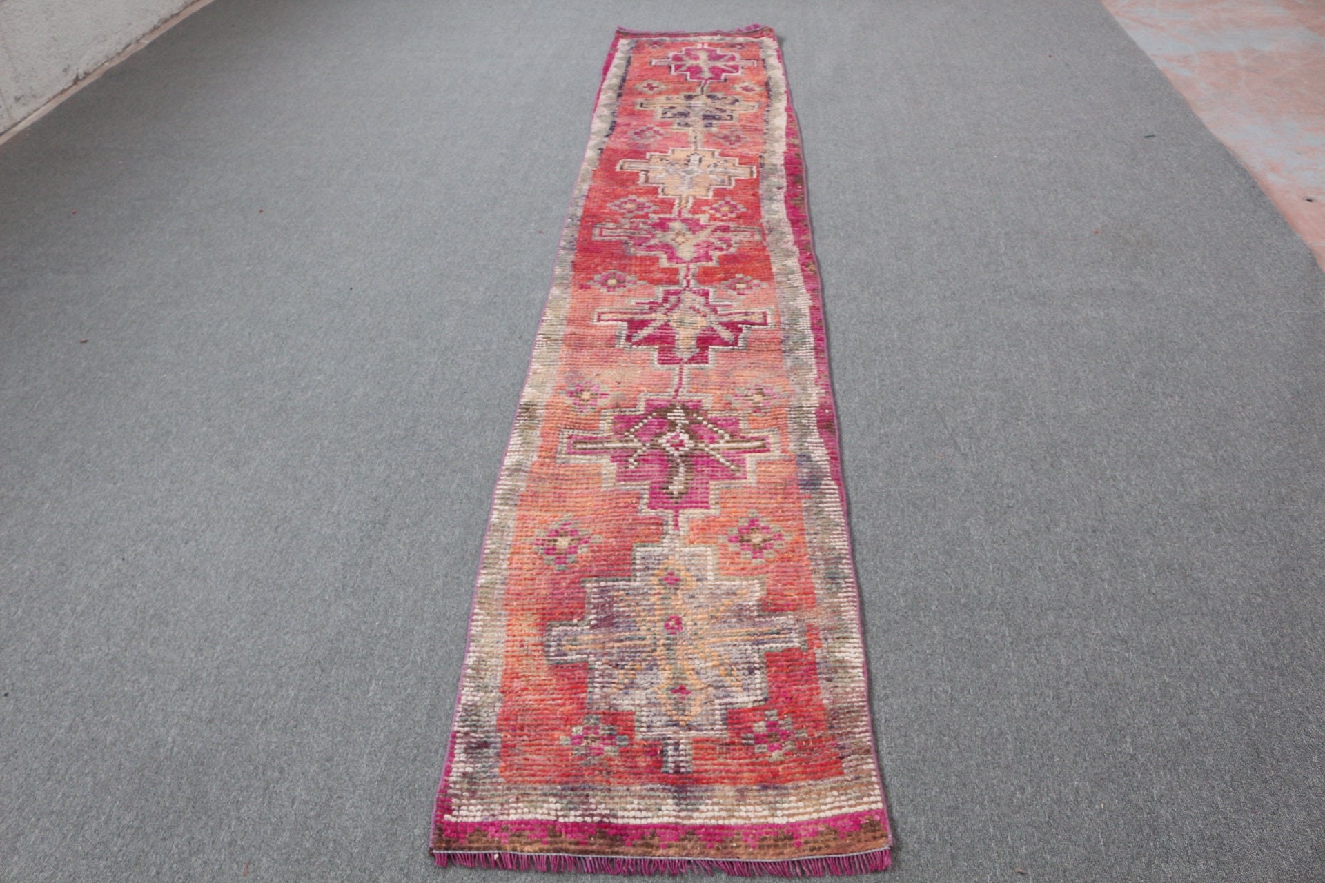 Anatolian Rug, Wool Rugs, Red Oriental Rug, Turkish Rug, 2.1x11.5 ft Runner Rug, Rugs for Stair, Corridor Rugs, Stair Rug, Vintage Rug