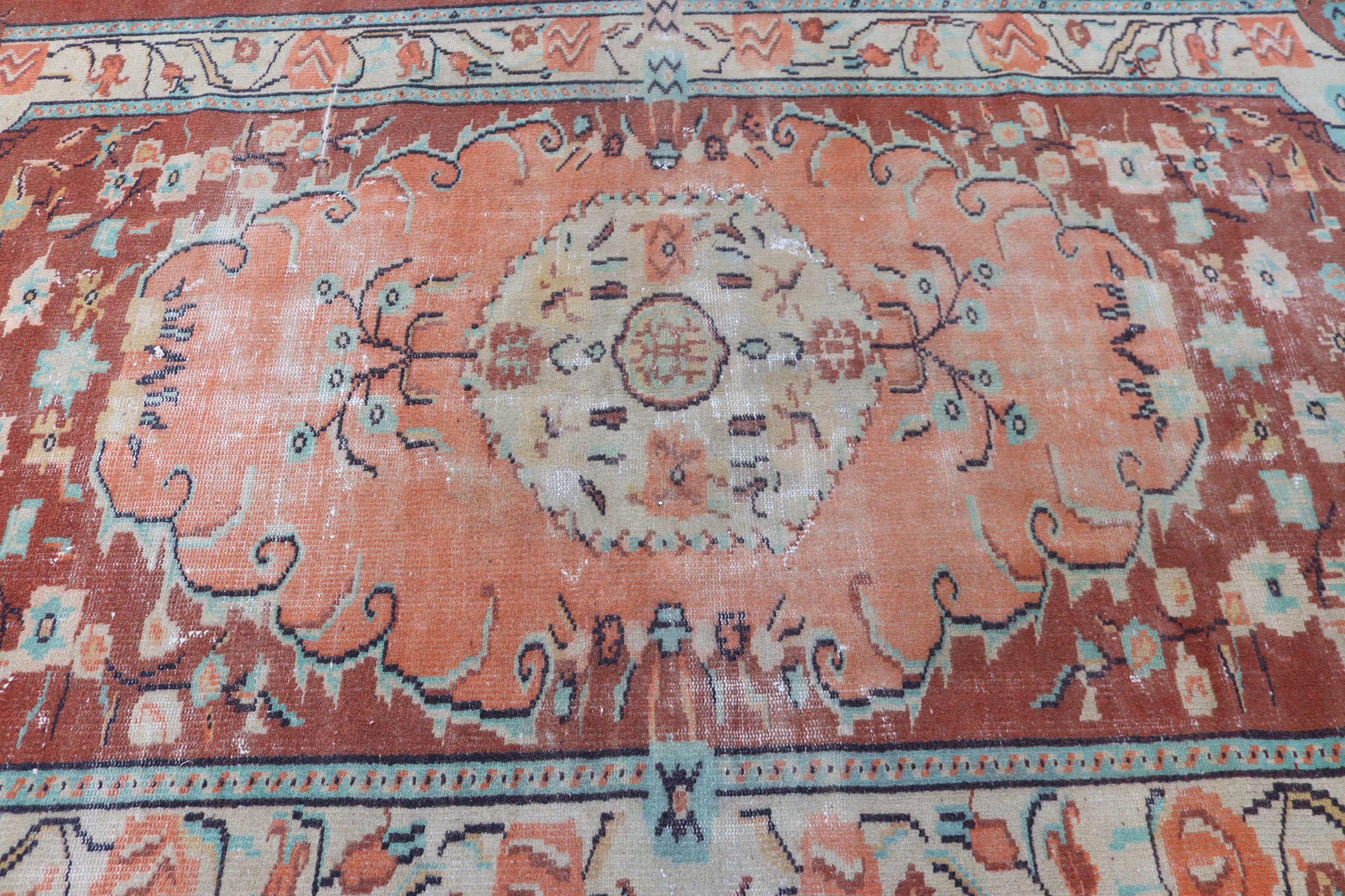 Statement Rugs, Vintage Rug, Turkish Rugs, 5.8x8.6 ft Large Rug, Large Vintage Rug, Orange Home Decor Rugs, Floor Rug, Large Boho Rugs