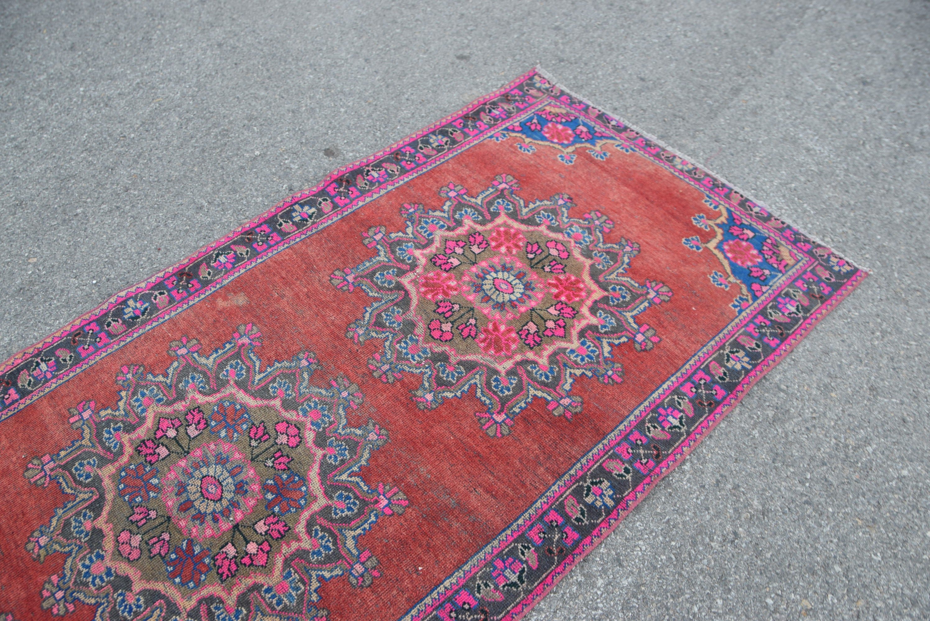 Hallway Rug, Distressed Rug, Kitchen Rug, Vintage Rug, Turkish Rugs, Red Floor Rugs, Anatolian Rug, 3.6x9.1 ft Runner Rugs, Home Decor Rug